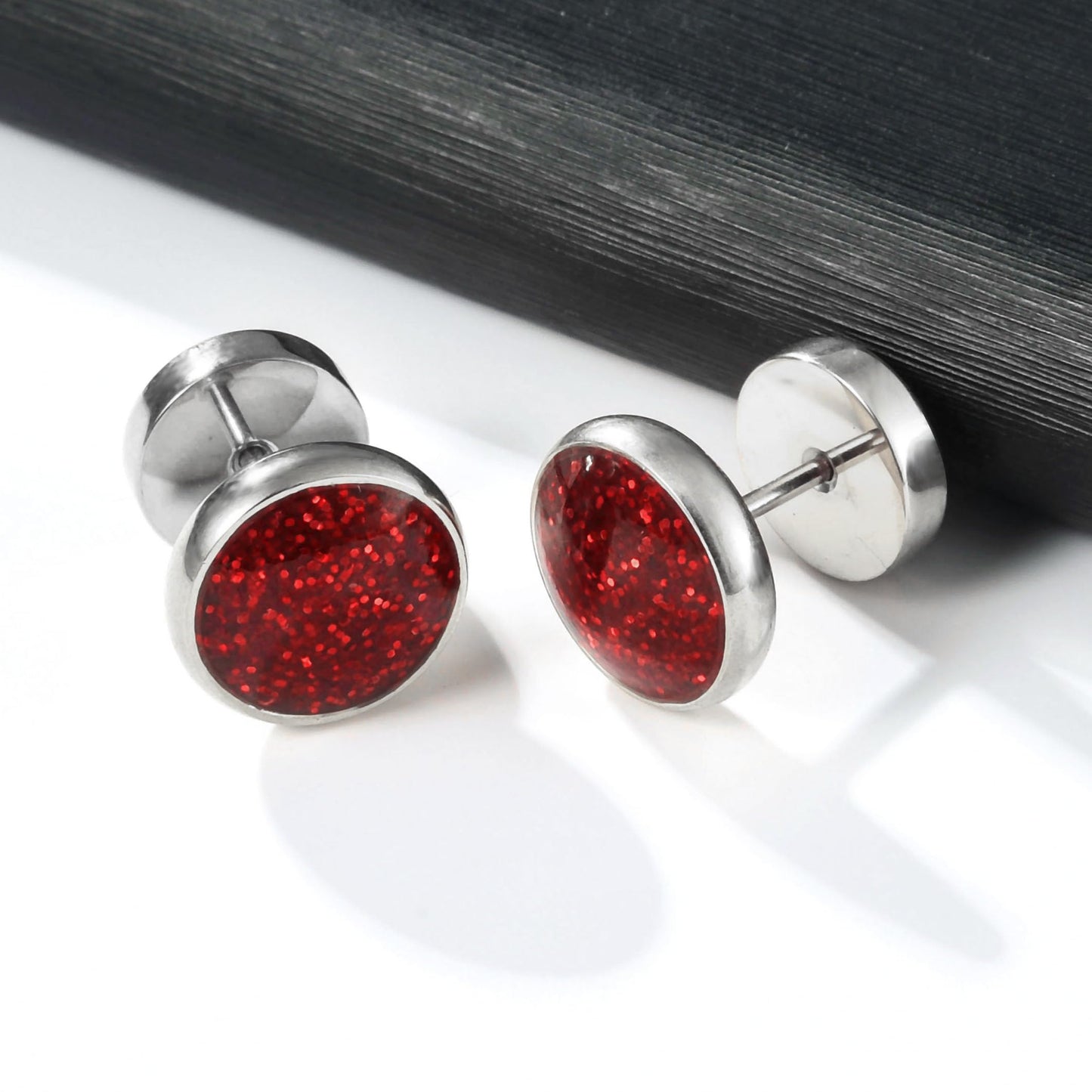 Titanium Red Screw Flat Back Earrings Hypoallergenic for Sensitive Ears Barbell Surgical Stainlesss Steel Screw Back Earrings for Women Men Punk Helix Piercing Ear Studs