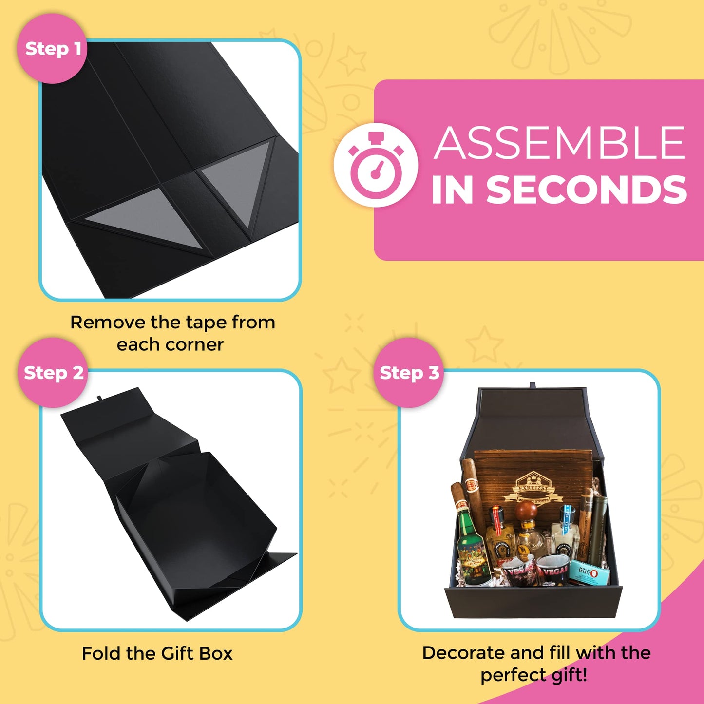 Kiniu 5Pack Black Gift Boxes with Lids Bulk - Gift Boxes for Presents with 25PCS White Tissue Paper - Black Gift Box Set - Collapsible Magnetic Closure Box for Bridesmaid Proposal Boxes, Groomsman Box, Wedding, Birthday, Shirt - 9.25x9.25x3.75 Inches