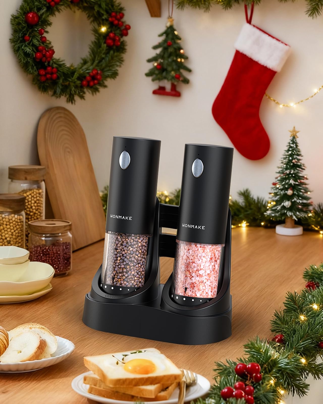 Electric Salt and Pepper Grinder Set - Automatic Refillable Salt and Pepper Grinders with Charging Base & LED Light, Adjustable Coarseness, One-handed Easy Operation, Ideal Kitchen Gadget