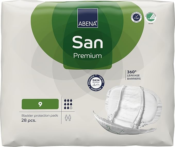 Abena San Premium Incontinence Pads, Heavy Absorbency, (Sizes 8 to 11), Size 9, 56 Count