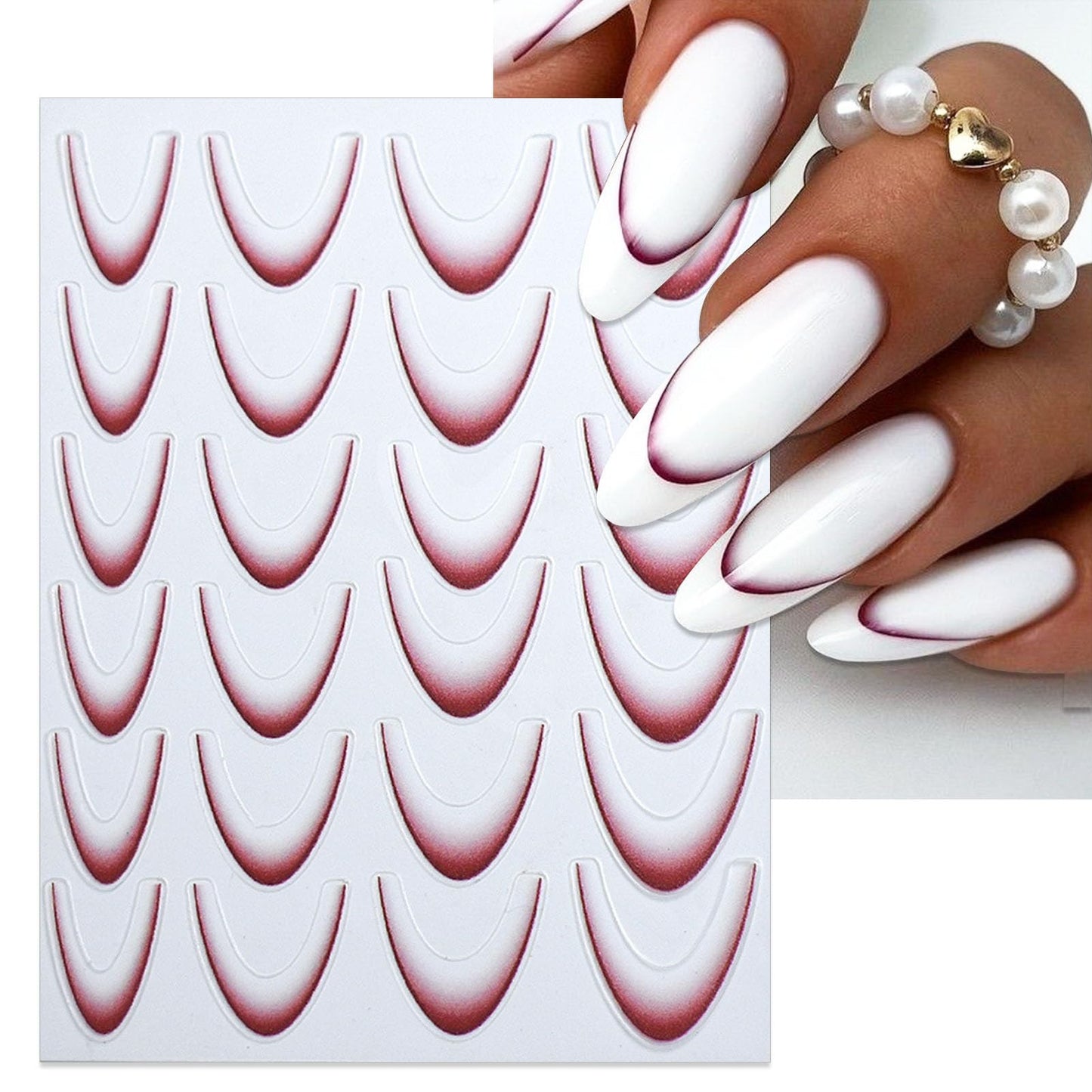 IDDFEVE 6 Sheets Gradient French Line Nail Art Stickers - Self-Adhesive Curved Stripes Nail Decals, French Tips Guides Designs for DIY Manicure (3 Colors)