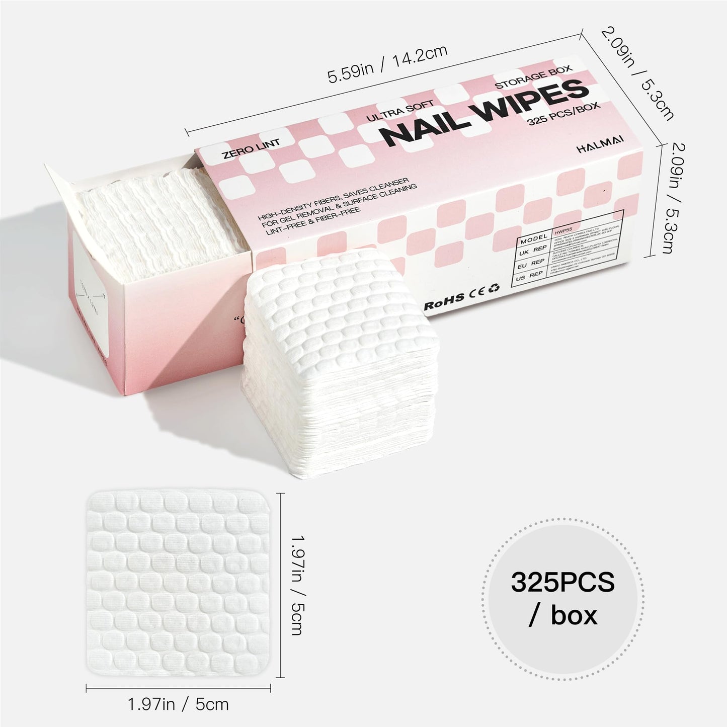 HALMAI 1300 PCS Lint-Free Nail Wipes, Acetone-Free, Compatible with Acetone Nail Polish Remover Pads with Water-Lock, High Absorbency, For Gel & Acrylic Nail Removal, Includes Storage Box