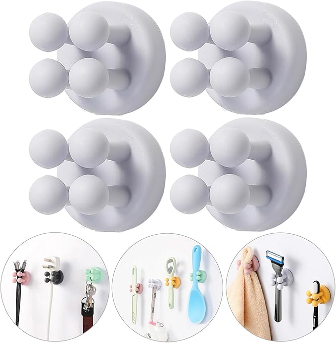 iBetterLife Tooth Brush Holder for Bathroom - 4Pcs Silicone Toothbrush Razor Holder for Shower Wall Mounted Self Adhesive Cute Storage Hook for Kids Hanging Loofah Towel for Kitchen Living Room Office