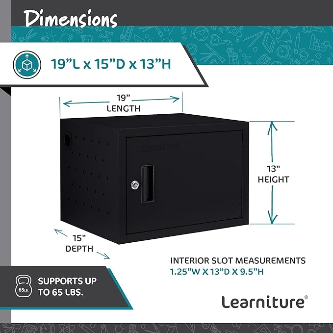 Learniture Structure Series 12-Device Charging Station for Laptops and Tablets, Wall-Mount Lockable Charging Cabinet for 12 Tablets/Chromebooks, Black