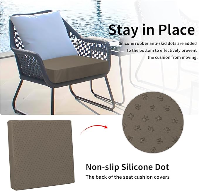 Easy-Going Waterproof Patio Cushion Covers ONLY Cover 27x25x5 inch 2 Pack Replacement Non-Slip Outdoor Seat Cushion Slipcover with Zipper. Taupe
