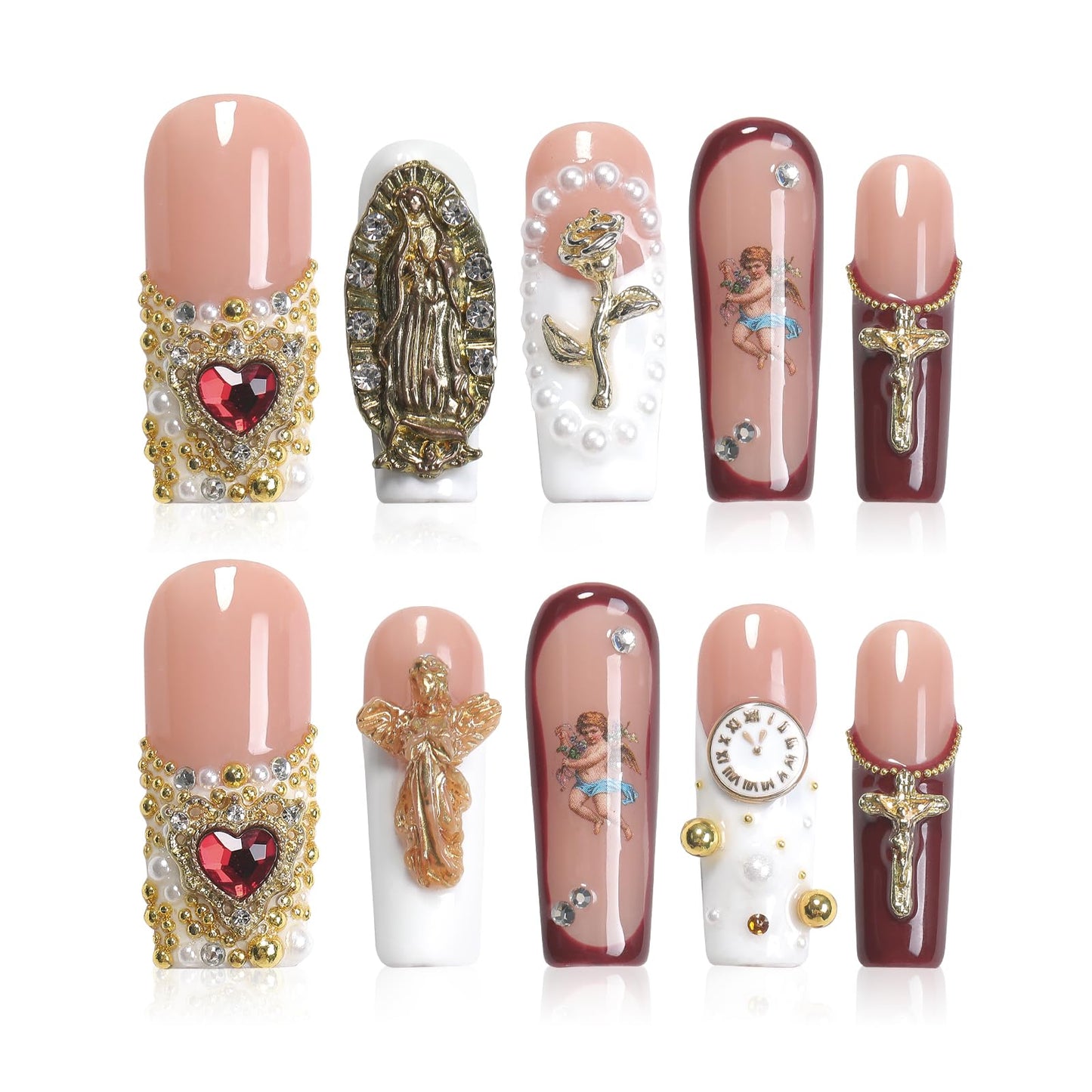 HOMSERA Handmade Press On Nails long Coffin, Reusable Stick On Fake Nails with Nails Glossy Stick on Nails Full Elegant Sexy Style For Women
