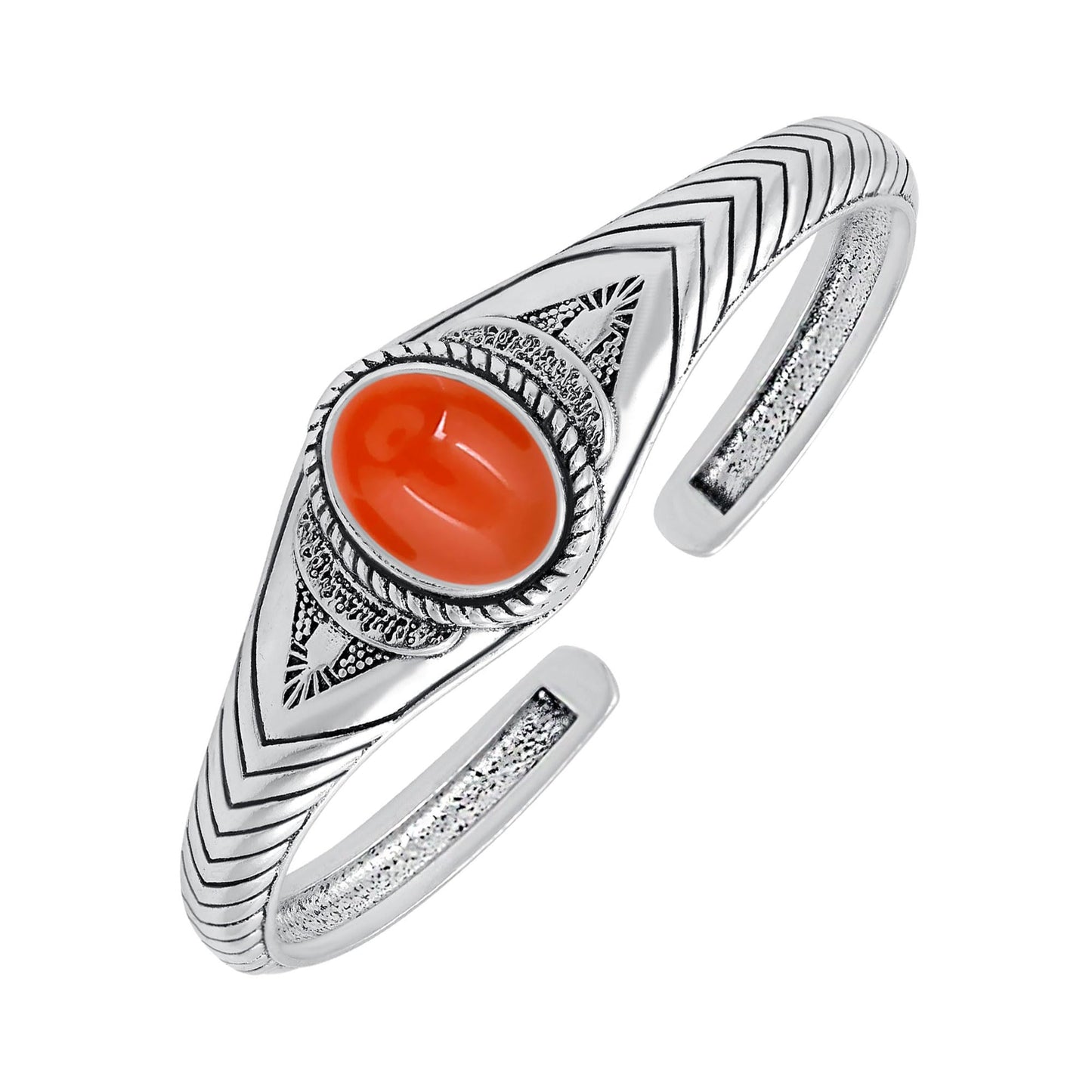 Carnelian Cuff Bangle Bracelet for Men Women – Handmade 925 Silver Plated Adjustable Boho Jewelry – Natural Gemstone July Birthstone Bold Statement Bangle – Fashion Statement Spiritual Jewelry
