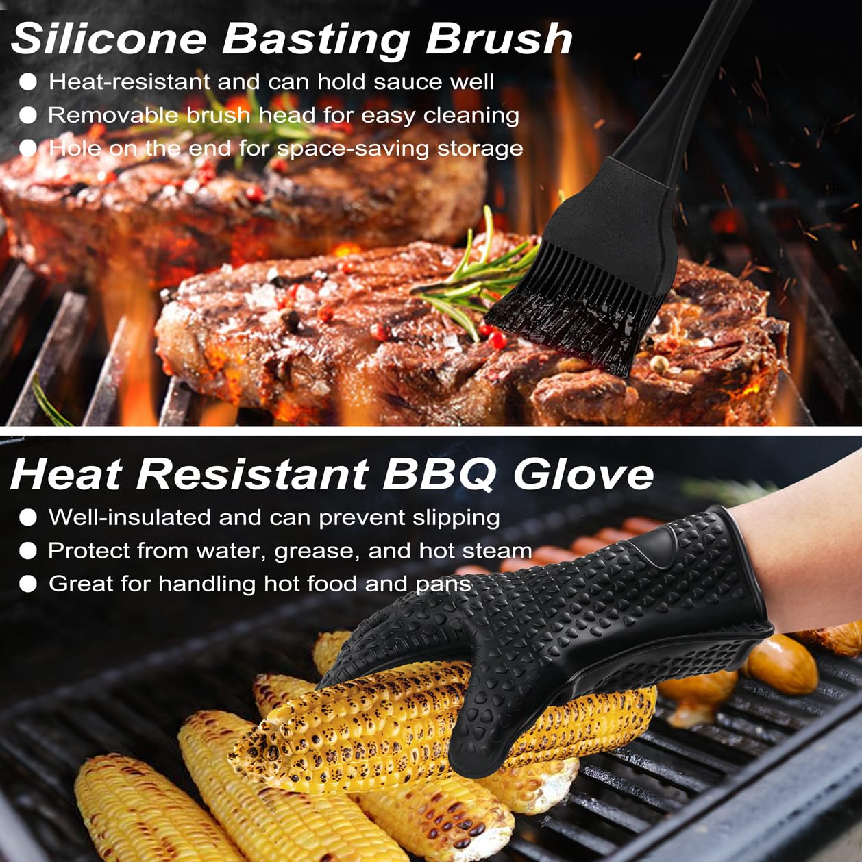 POLIGO 26 PCS BBQ Grill Accessories Stainless Steel BBQ Tools Grilling Tools Set with Storage Bag for Fathers Day Dads Birthday Presents - Camping Grill Utensils Set Ideal Grilling Gifts for Men Black