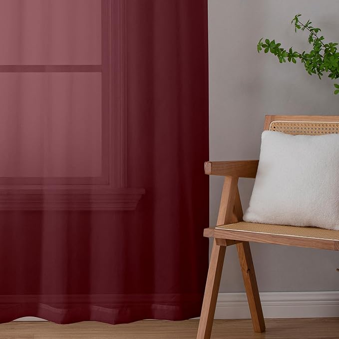 Aiyufeng Sheer Voile Window Treatment Rod Pocket Curtain Panels for Kitchen Bedroom Living Room Drapes Sunlight Filtering Privacy Semi Home Decor Assorted Colors Sizes (Burgundy, 40 W x 72 L)