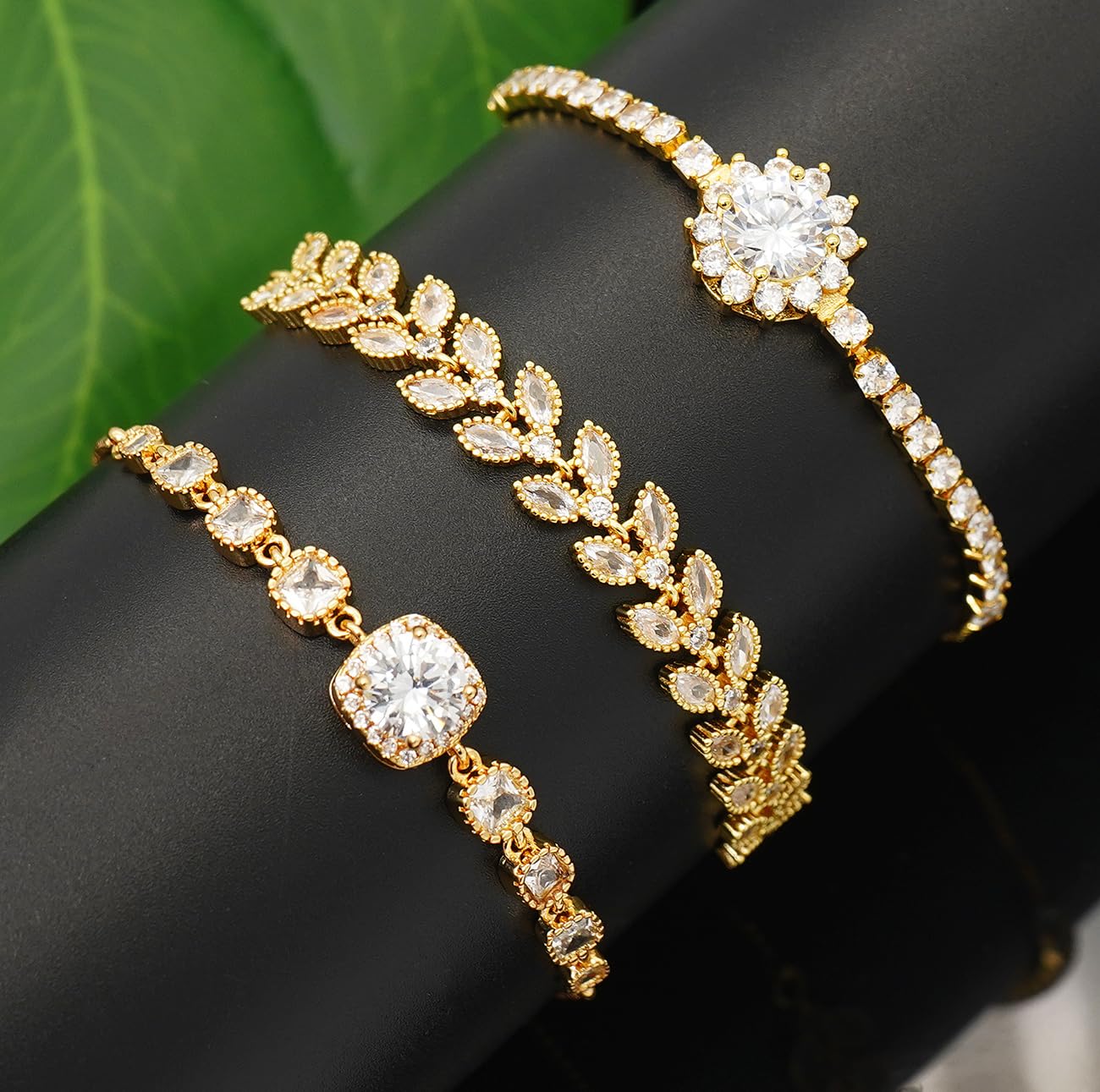 Wovanoo Tennis Bracelet for Women Cubic Zirconia Bracelets Adjustable Slider Bracelets Gold 02
