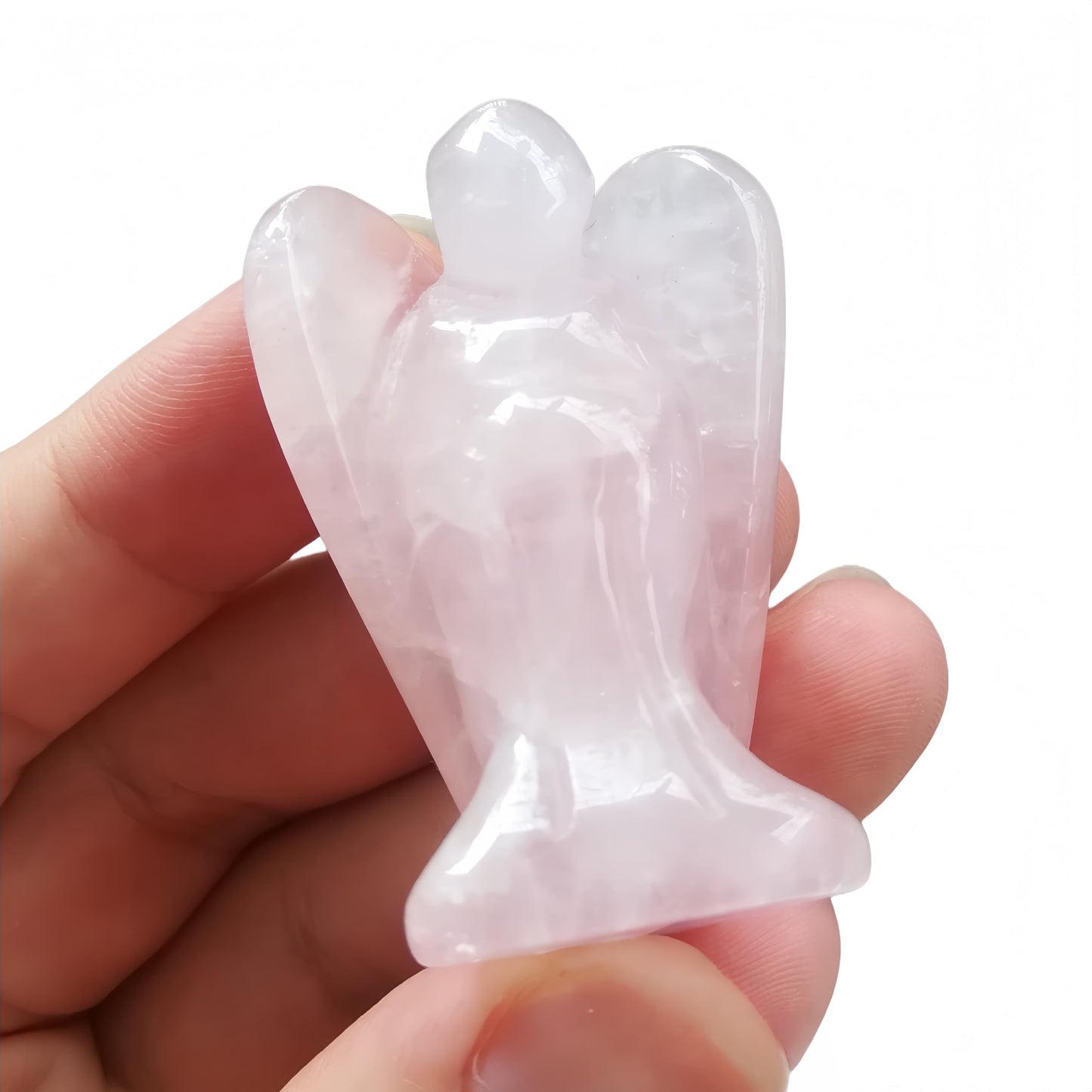 Afucats Natural Rose Quartz Healing Guardian Angel Indoor Decorative Stone,1.5 Inches Carving Pocket Palm Statue,Gift for Her Christmas Décor