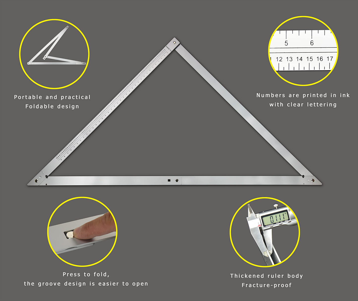48 Aluminum Folding Square | Adjustable 45° & 90° Angles for Framing/Roofing/Staircases | Professional Woodworking & Construction Triangle Ruler Tool