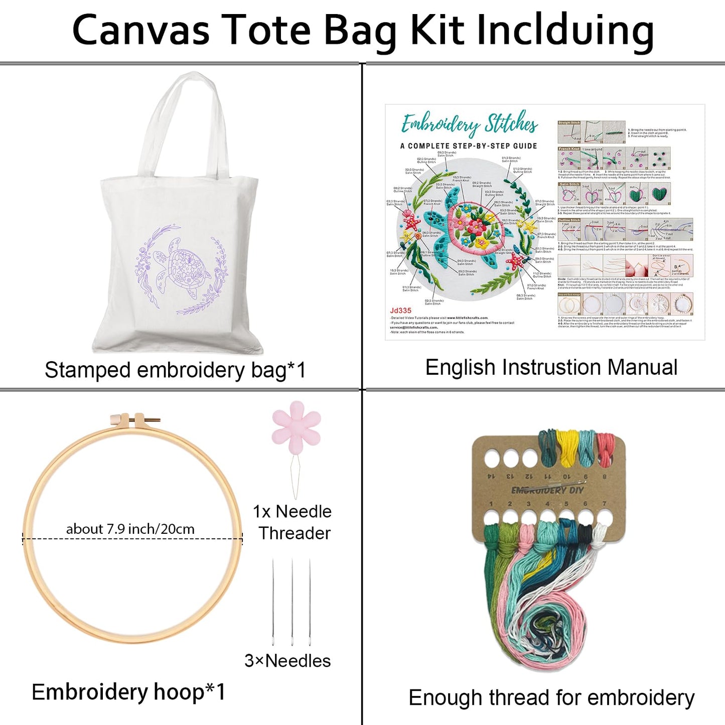 Nuberlic Canvas Tote Bag Embroidery Kit for Beginners Adults -Cross Stitch Kits Needlepoint with Sea Turtles Pattern Bag Reusable Eco-Friendly Shopping Bag