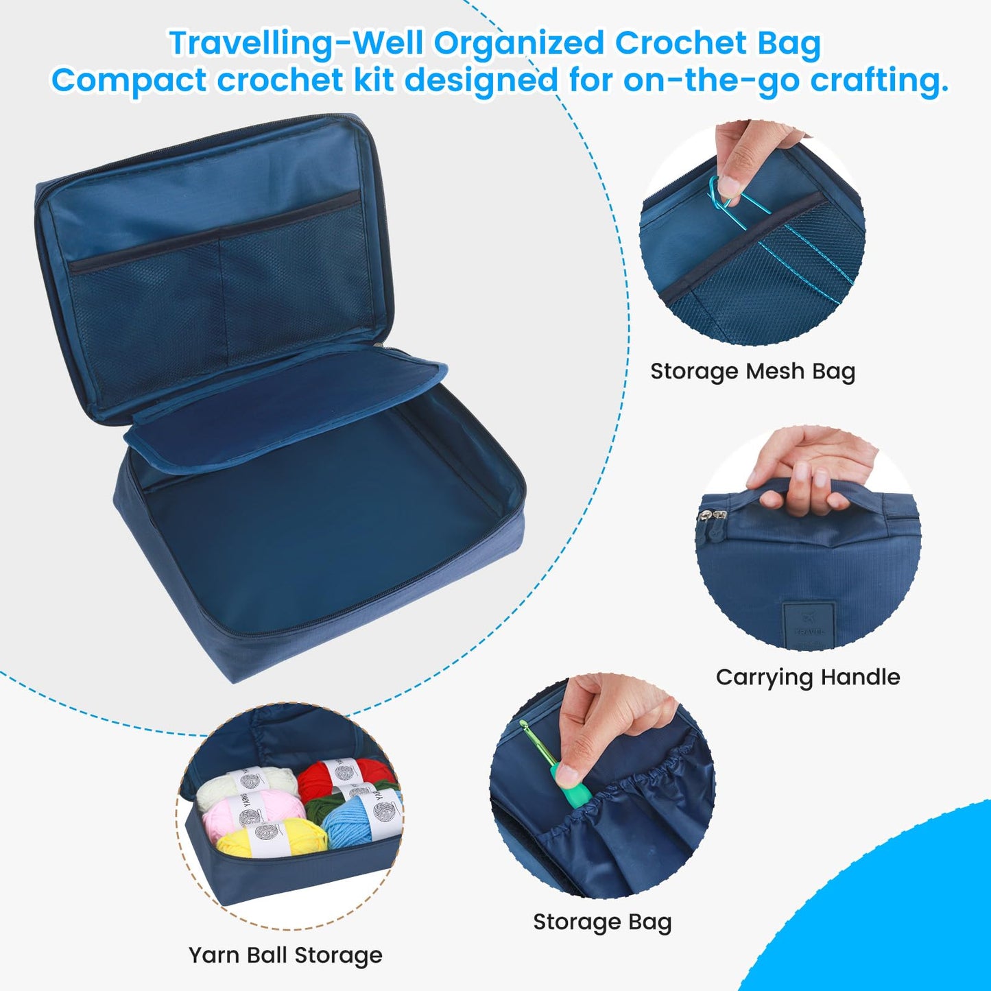 MECHEER Crochet Kit for Beginners, 67 Pcs Knitting Kits Crochet Set with Yarn, Ergonomic Crochet Hooks 0.6mm-6.0mm, Portable Crochet Starter Kit for Travel