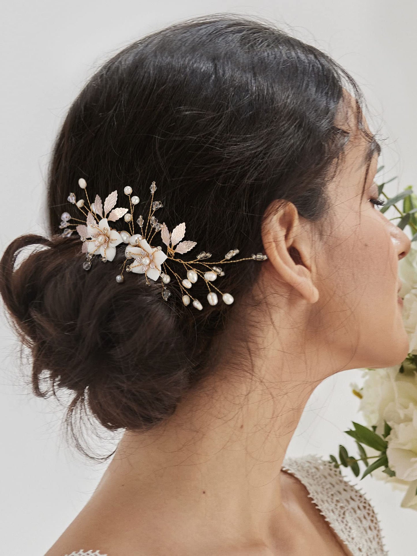 SWEETV Wedding Hair Comb for Bridal Hair Accessories, Handmade Flower Bridal Hair Clip Hair Pieces, Gold, 5.12 *2.75 inches, 1 Count (Pack of 1)