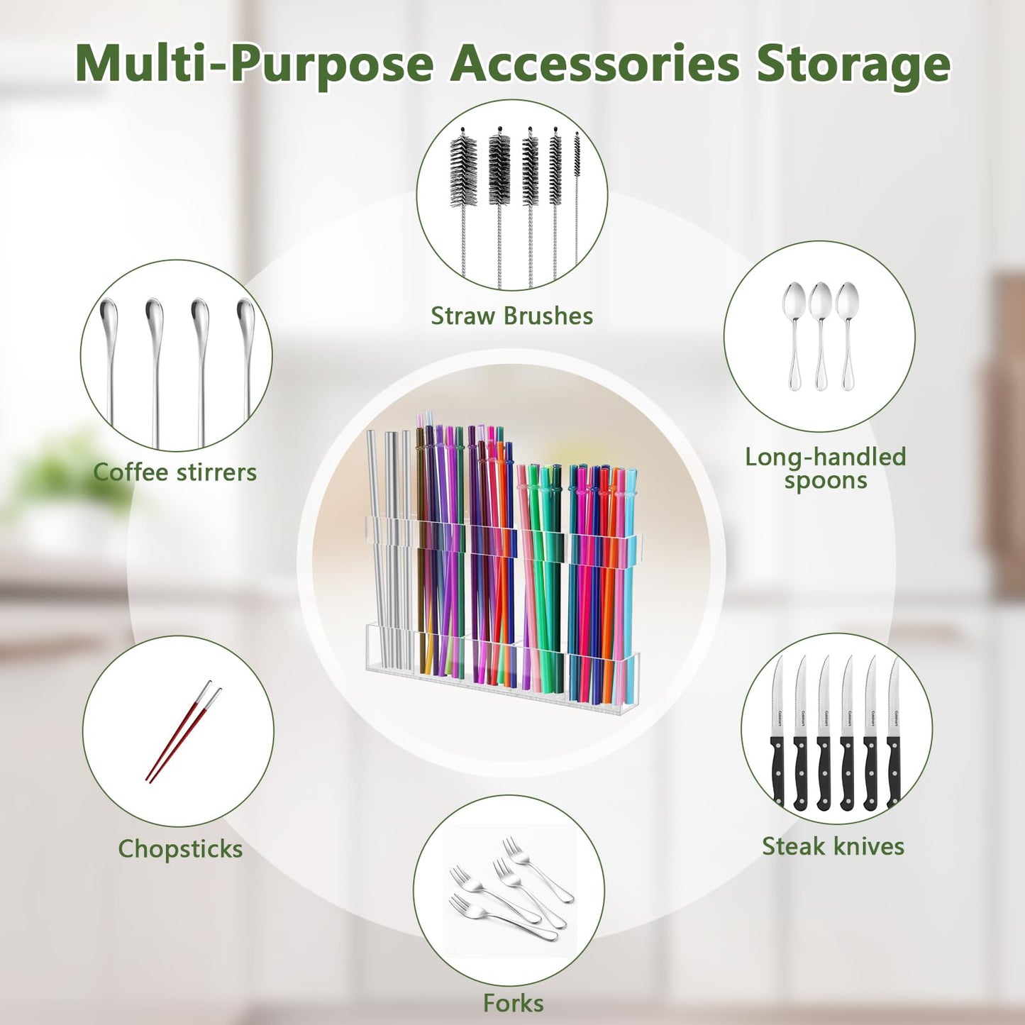 Malldii 9.5" Large Acrylic Straw Holder for Cabinet Door - Reusable Tumbler Straw Organizer Storage, Small Kitchen Accessories Container, Ultra Sticky Cupboard Door Mounted (Transparent)