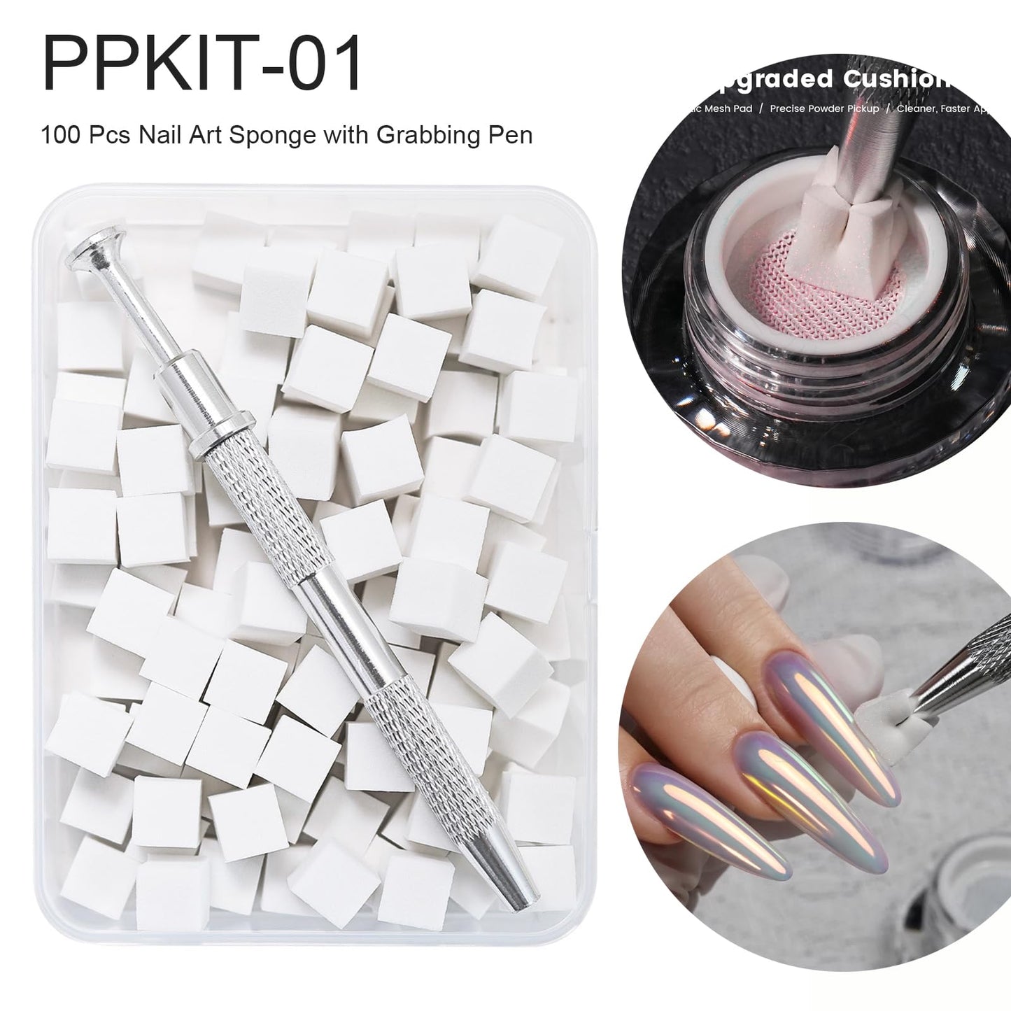 100Pcs Soft Nail Sponges for Ombre,Reusable Nail sponges with Grabbing Pen, Professional Manicure Nail Art Tools for Home and Salon