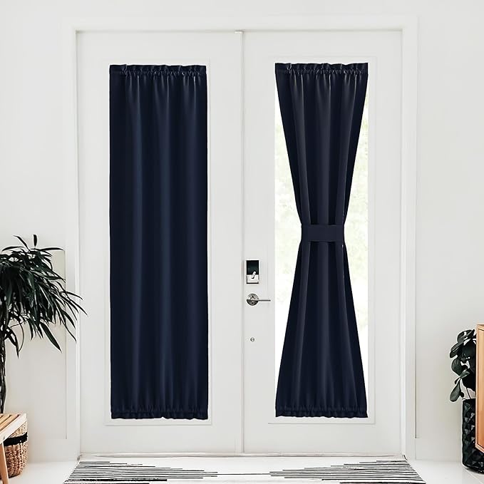 NICETOWN French Door Curtains for Window 72 inch Length, Privacy Blinds Curtains Thermal Insulate Covering for Patio Glass Front Door, 30" x 72", Navy, 1 Panel
