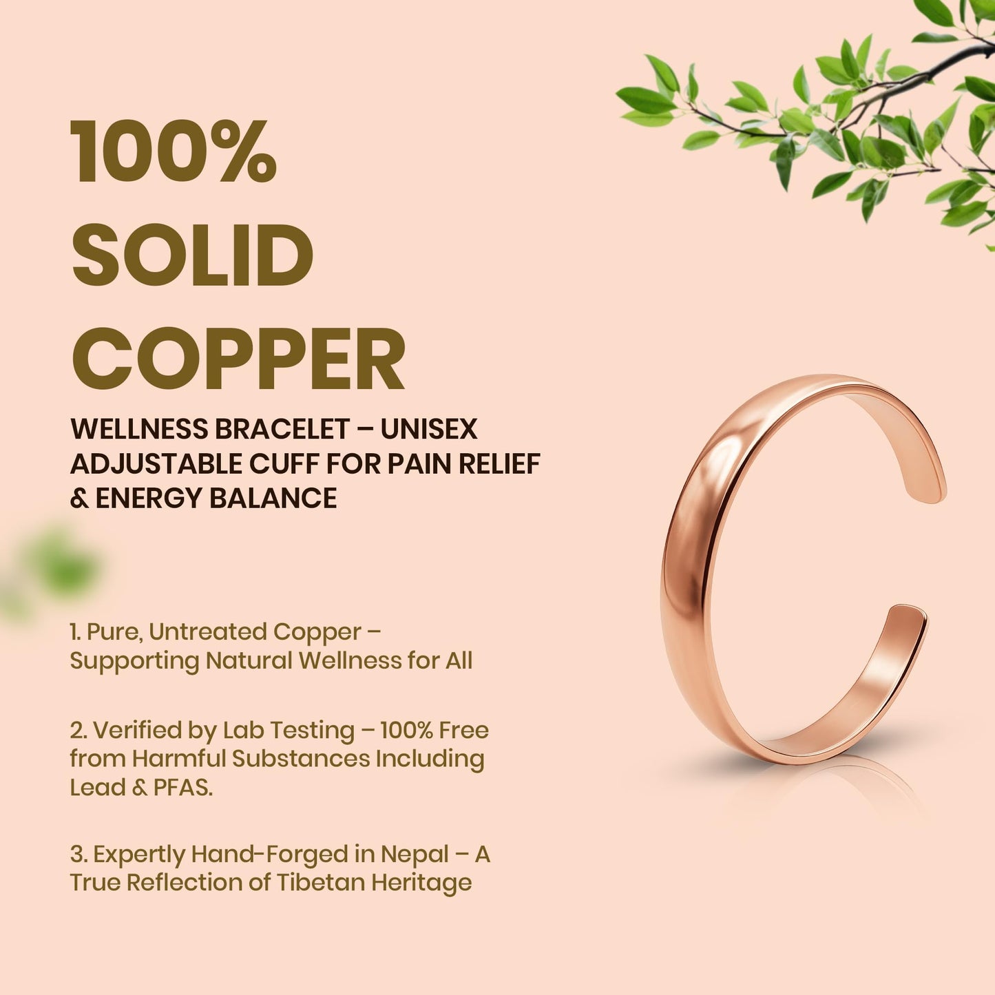 Healing Monk Pure Copper Bracelet for Men & Women – Handmade Uncoated Copper Jewelry Cuff – Adjustable Healing Copper Bracelets for Arthritis – Mens & Womens Copper Cuff Pulsera de Cobre (Healing)