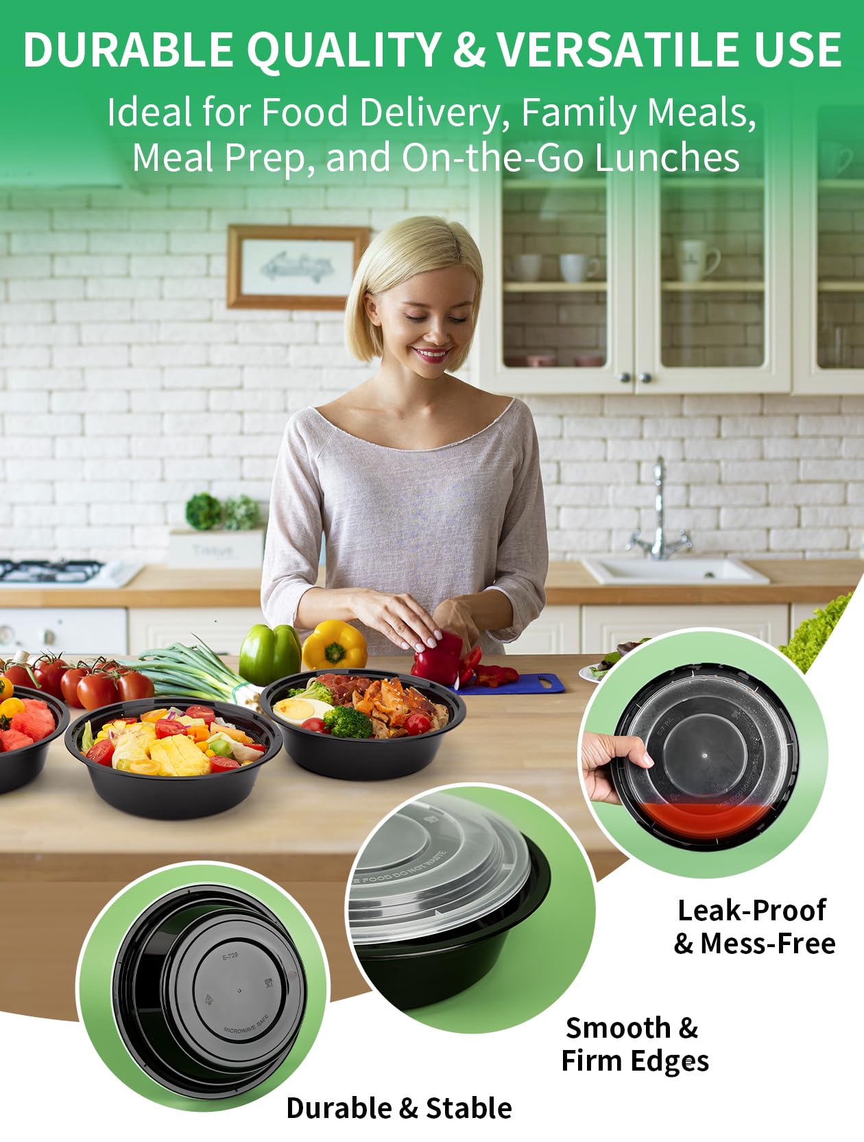 UMT Plastar 32 oz Round Meal Prep Bowls with Lids, 50 Pack BPA-Free To Go Food Containers, Microwave Freezer Dishwasher Safe, Round Food Storage Containers for Meal Prep Takeout