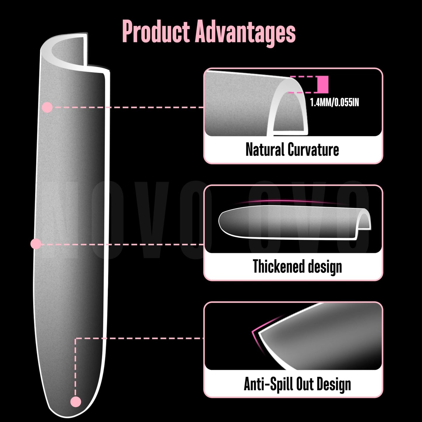 NOVO OVO Sharp Square Long Nail Tips Press on, Natural (Not Sculpted) No C Curve Soft Gel Double Matte Clear Fake Nail Extension,Full Cover False Nails for Salon DIY Manicure x 15 Sizes 180 pcs