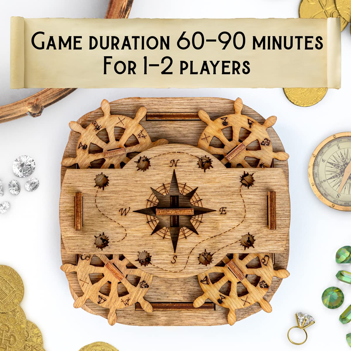 iDventure Cluebox - Davy Jones Locker - Escape Room Game - Pirate Puzzle Box - Gift Box - 3D Wooden Puzzle for Adults - Wooden Jigsaw - Brain Teaser - Birthday Gift Gadget for Men - Money Box
