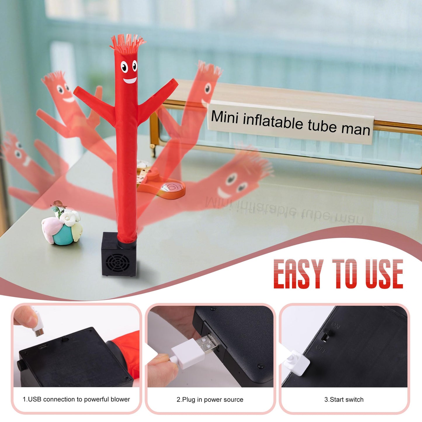 Mealivos Mini Wacky Waving Inflatable Tube Guy with Blower Mini Inflatable Tube Man for Desktop Decor Easter Basket Stuffers White Elephant Gift for Birthdays Party Store Office(Red)
