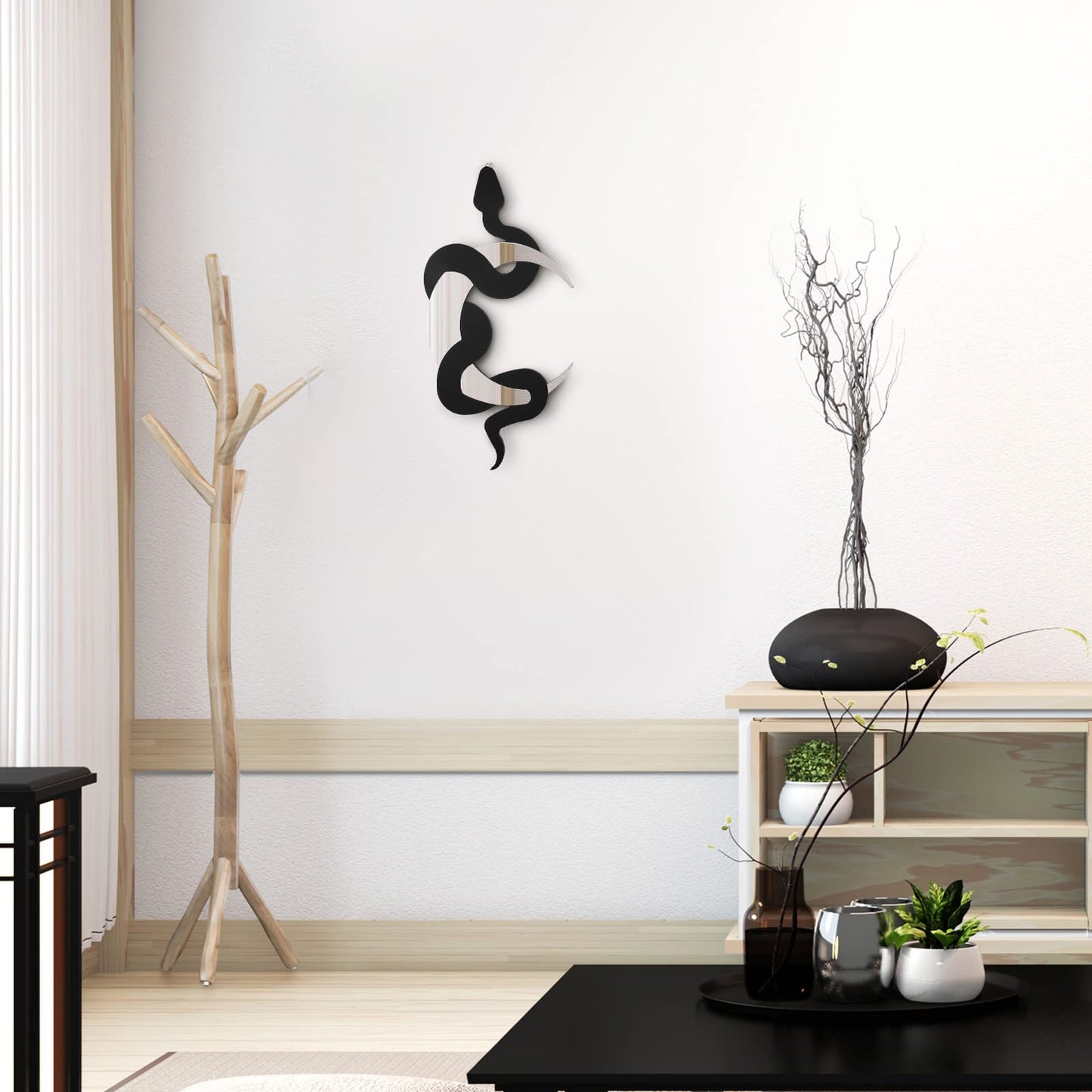 Weysat Black Snake and Crescent Moon Mirror Gothic Wall Decor Gothic Snake Decor Boho Hanging Mirrors Home Decorative Wall Art for Living Room Bathroom Bedroom Hallway