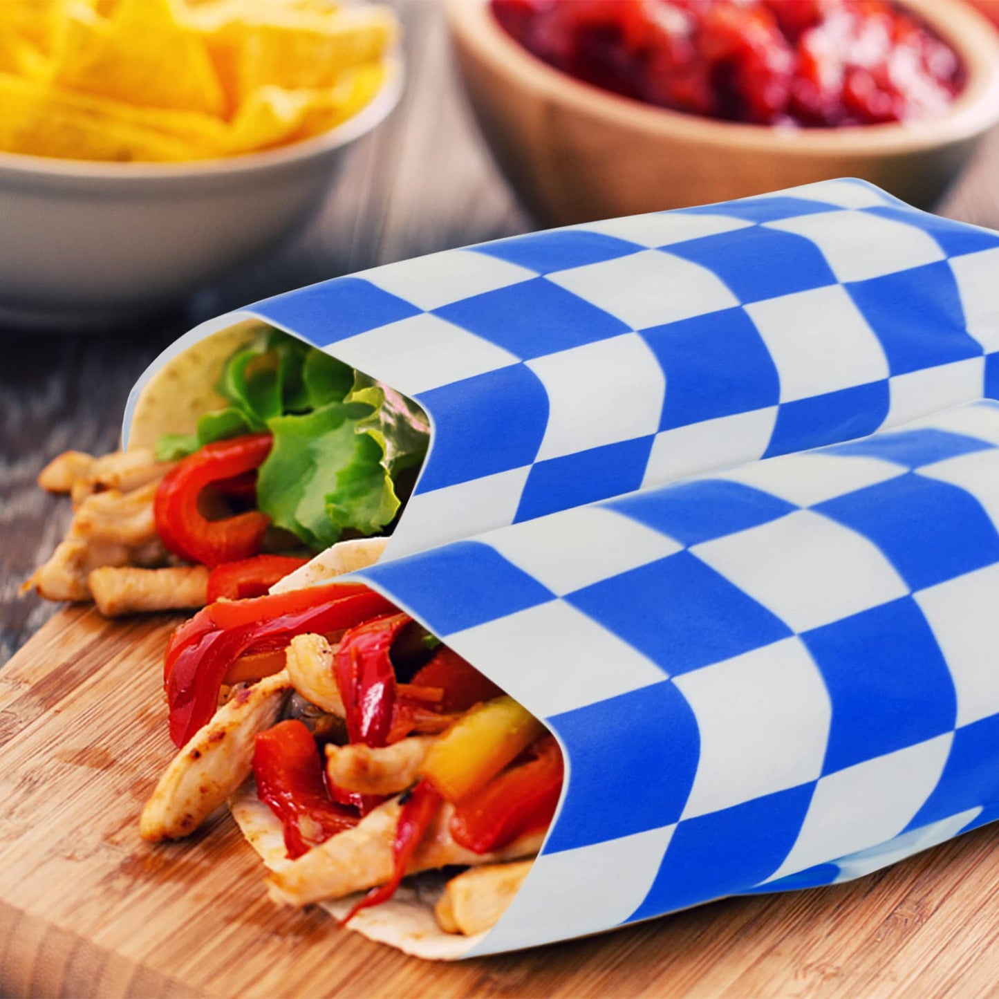 Fasmov 1000 Sheets 12 x 12 inches Sandwich Paper Deli Basket Liner Wrap Food Basket Liners Wrapping Checkered Sheets, Blue & White