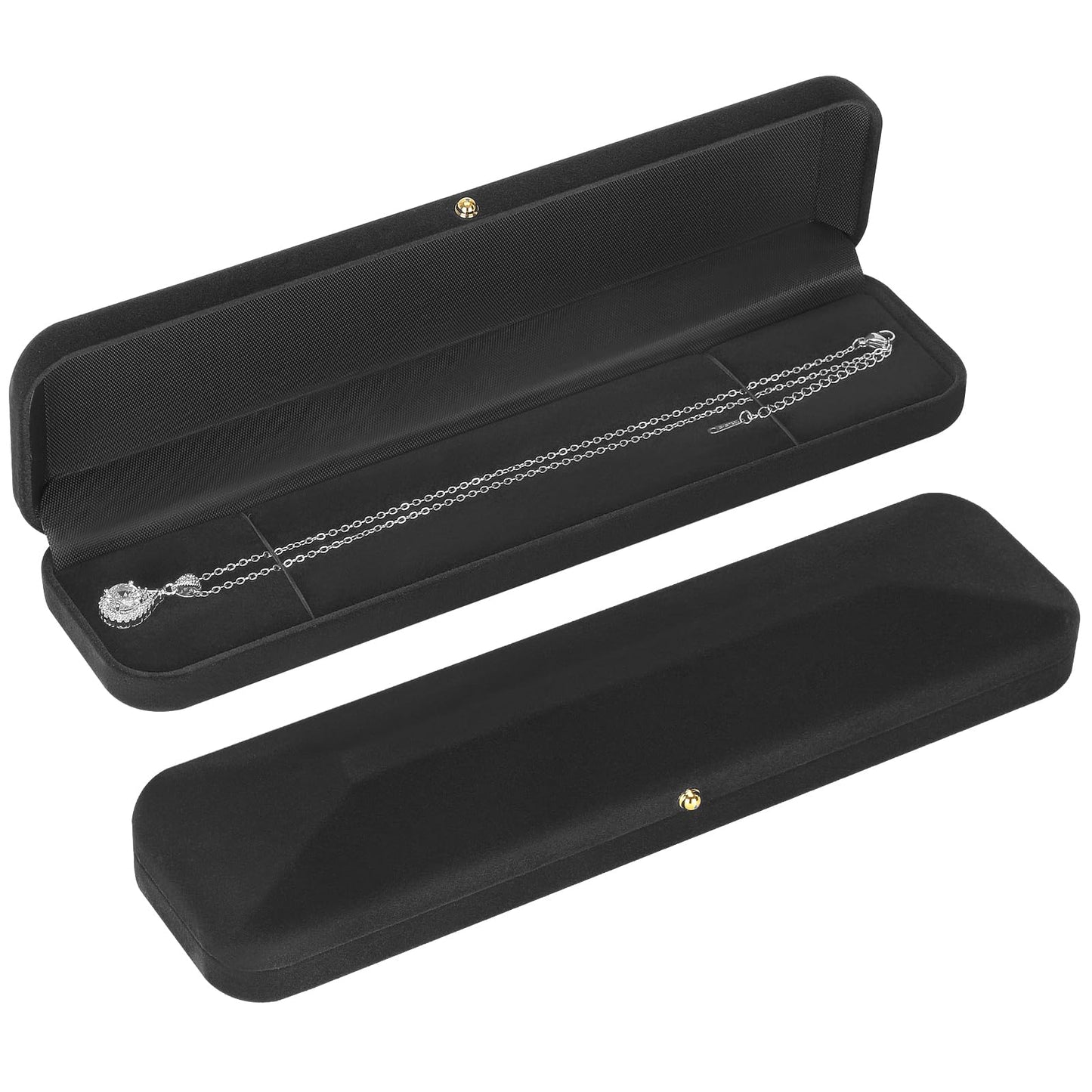 KUKUVR 2 Pieces Velvet Necklace Bracelet Gift Box, Jewelry Long Chain Holder Display Storage case for Women men (Black)
