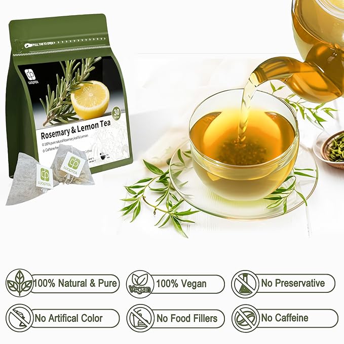 luoptea Rosemary &lemon Tea Bags| 100% Natural,Caffeine-Free，with Sun-Dried Lemon Peel &RosemaryLeaves,No-GMO,For Relaxing Moments&Everyday Refreshment.No suger,No caffenine,No Gluten,Vegan. (30 tea bags)