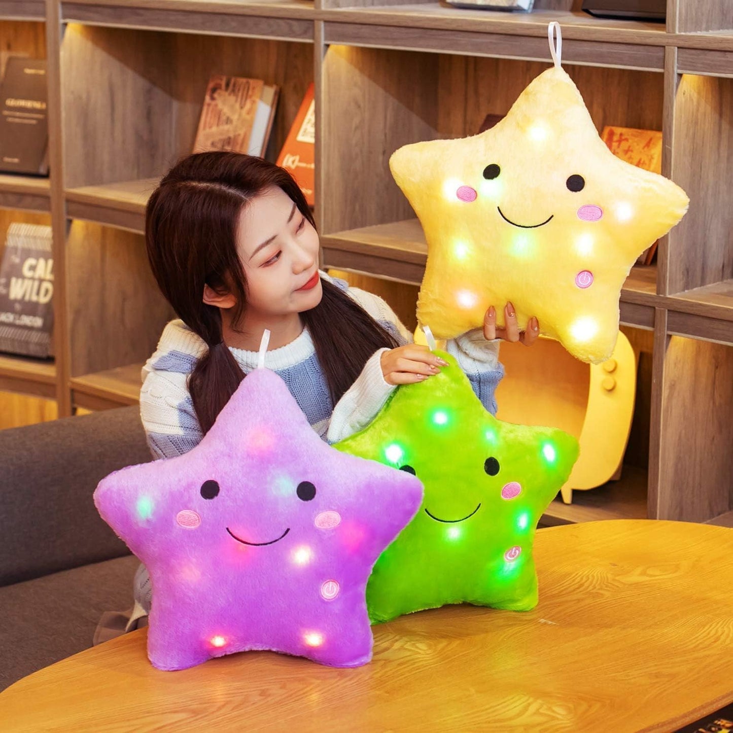 DearSun 13.8" Light Up Twinkle Star Pillow, LED Star Plush Pillow with Colorful Night Lights, Soft Glowing Stuffed Star Toy Cute Throw Pillow for Kids, Birthday Gift, Bedroom, Nursery(Yellow)