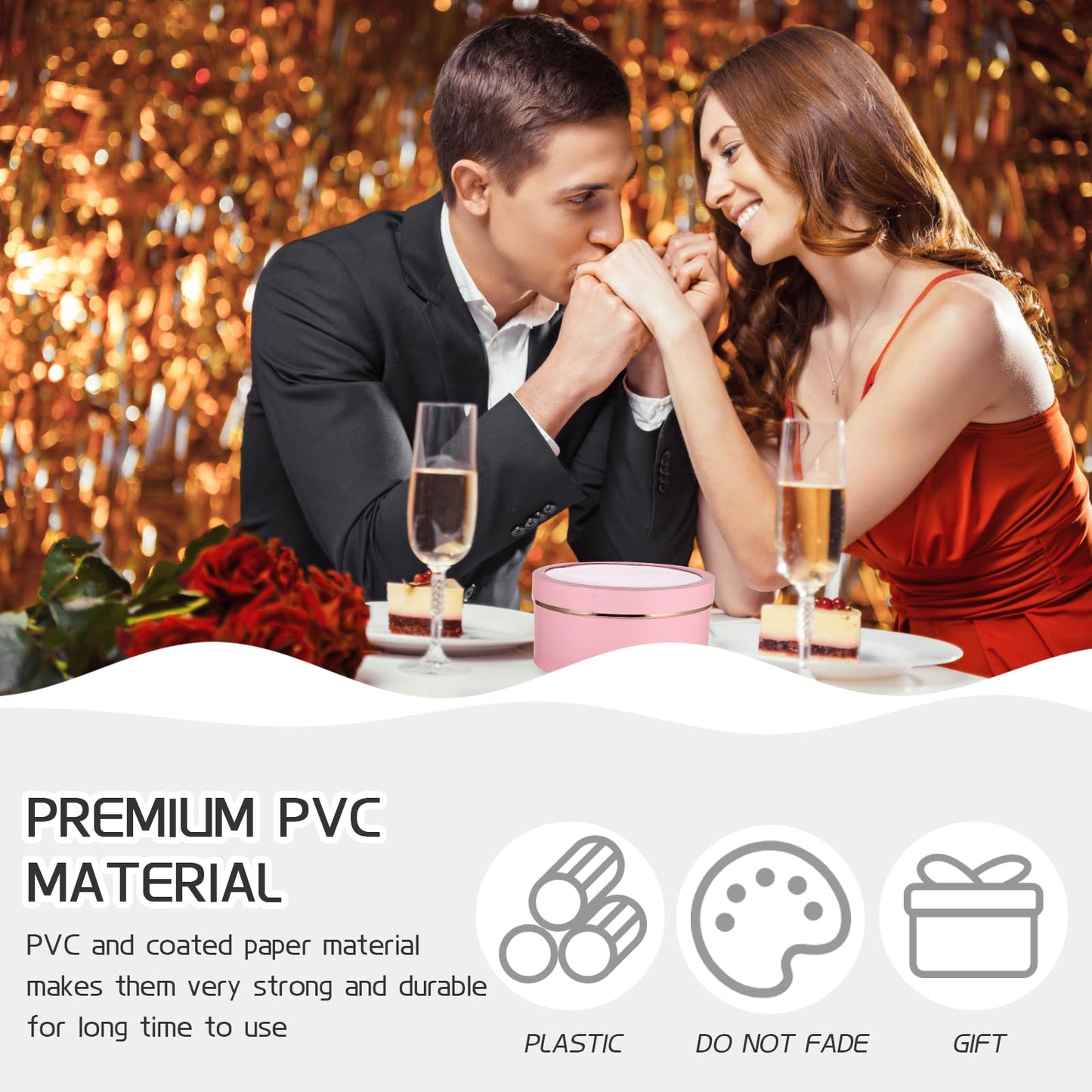 Baluue Round Flower Boxes Set of 2 with Transparent Window Pvc Lid Floral Packaging for Valentine Birthday Anniversary and Special Occasion
