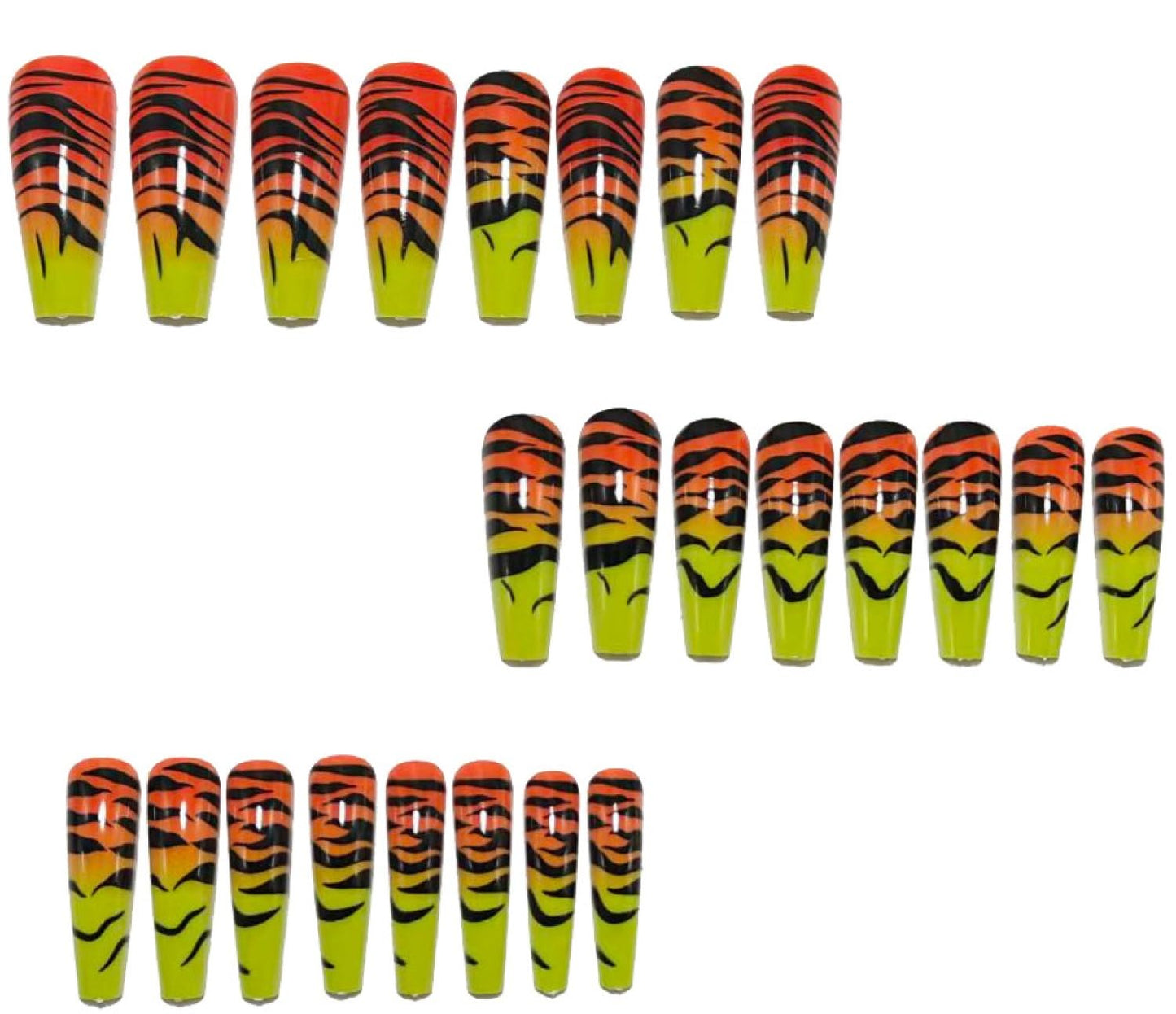 Chunmeng 24PCS Yellow Orange Gradient Tiger Nail Art, Cute Press on Nails with Smooth Glossy Finish, Reusable False Nails for Women & Girls