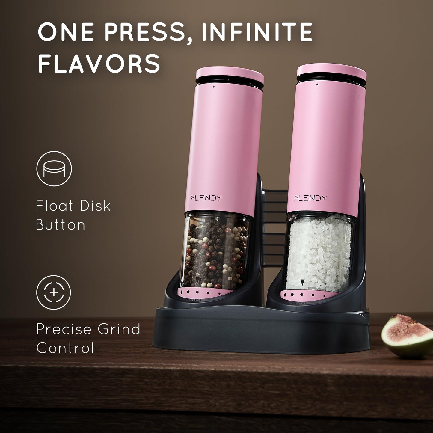 Flendy Electric Salt and Pepper Grinder Set Rechargeable, Automatic Salt and Pepper Grinder Set with Oversized Top Button, Stainless Steel Electric Salt and Pepper Shakers Set