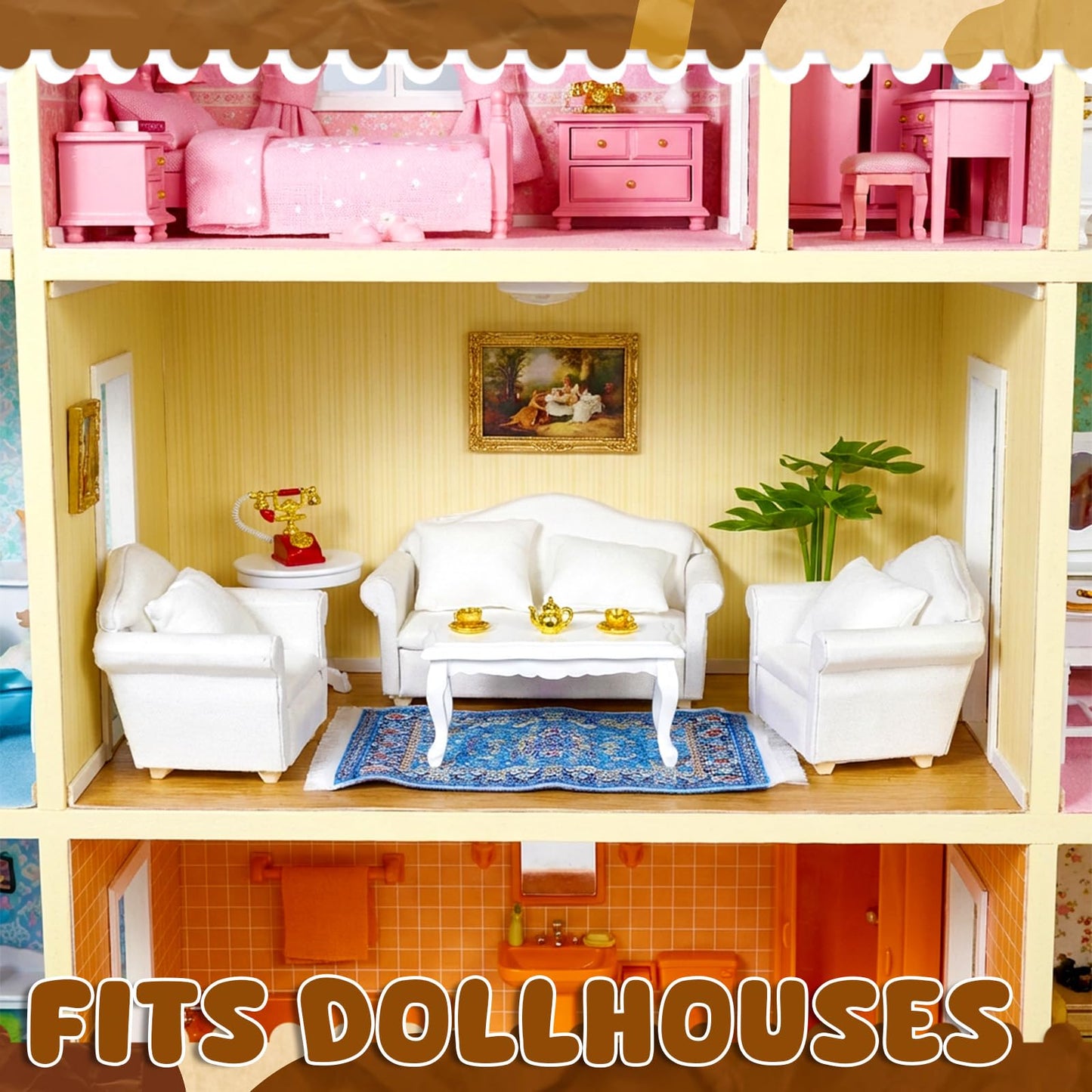 1:12 Scale Miniature Furniture Sofa Set with Pillows Mini Couch Carpet Tea Table for Mini House Acessories Living Room Scene Decor
