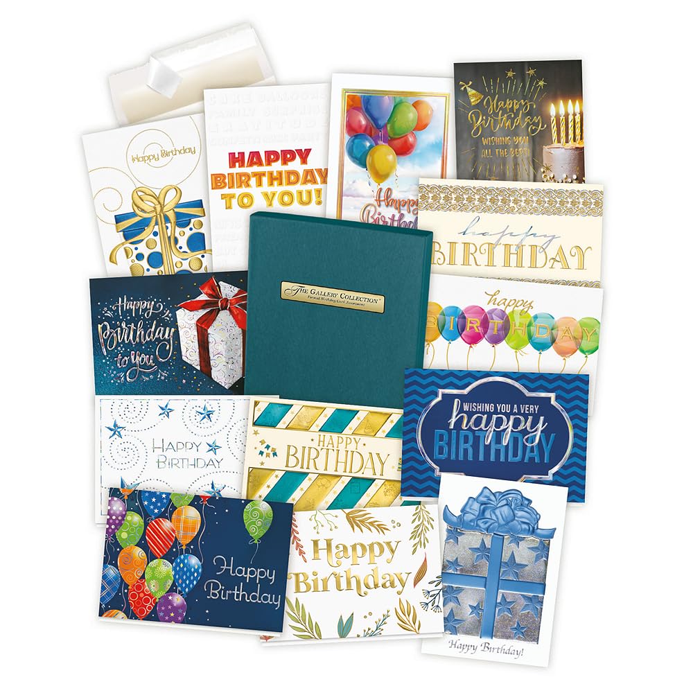 The Gallery Collection - Birthday Cards Assortment Box (35 Cards), Foil & Embossing (Birthday Formal)