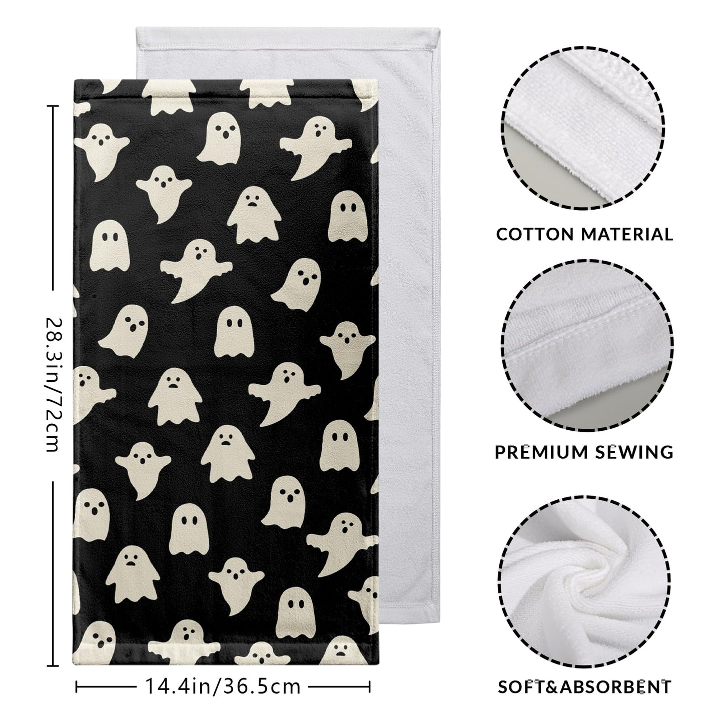 Cneztholim Halloween Spooky Bathroom Hand Towels Cute White Black Dish Towel Scary Halloween Kitchen Towels Soft Absorbent Towel Set for Home Farmhouse Gym Decor