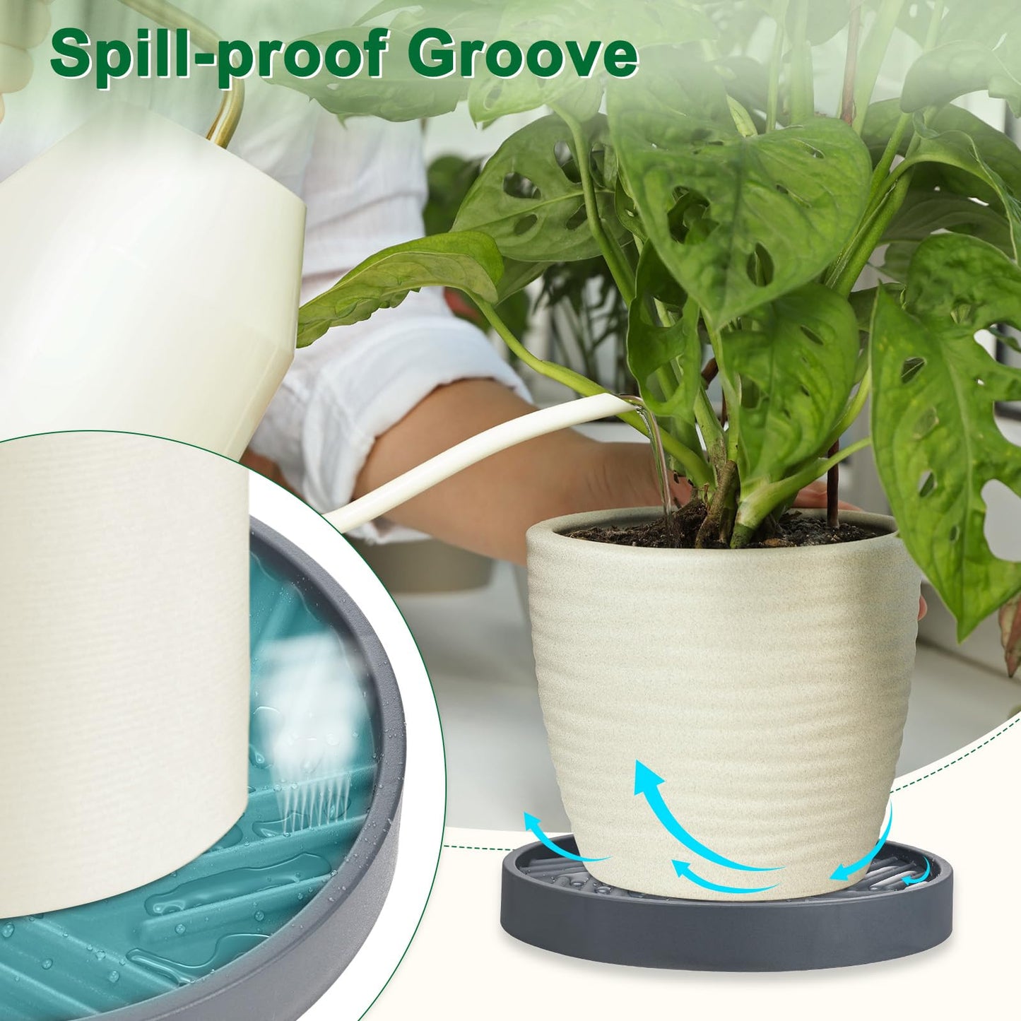 M METERXITY 2PCS Round Planter Caddies, 12 Inches Plastic Plant Roller with Wheel, Plant Saucers for Indoors, Plant Stand for Flower Pots [Gray]