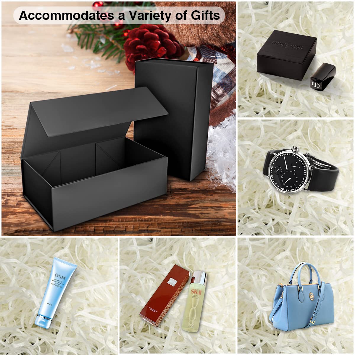 Gift Boxes Black with Magnetic Closure Lid 10" X 6" X 3" Gift Boxes for Presents,Luxury for Gift Packaging, Bridesmaid Gifts Box,Birthday Gift Box,Christmas Gift Box(5PCS)