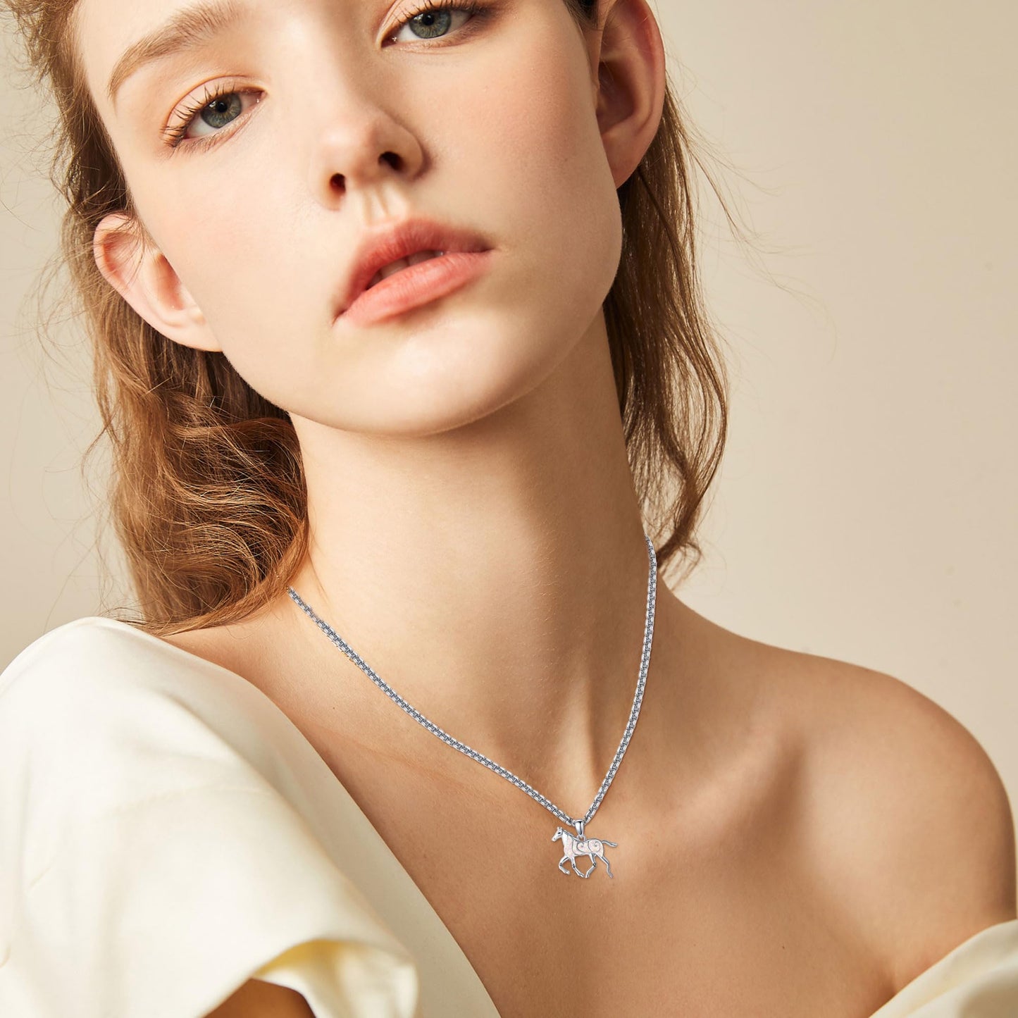HKPATOP Horse Necklace for Women 925 Sterling Silver Horse Pendant with Opal Animal Jewelry for Animal Lover
