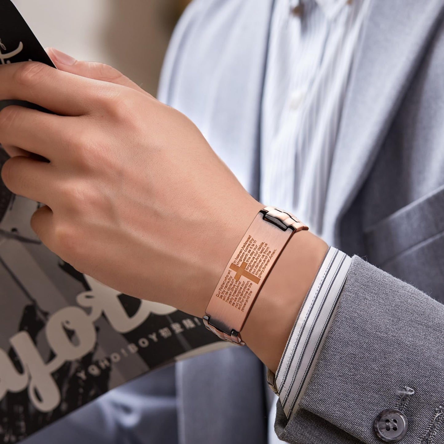 MagEnergy Men's Copper Magnetic Bracelet,99.9% Solid Copper Bracelets with Double-Row Strong Magnets, Adjustable with Sizing Tool Jewelry Box
