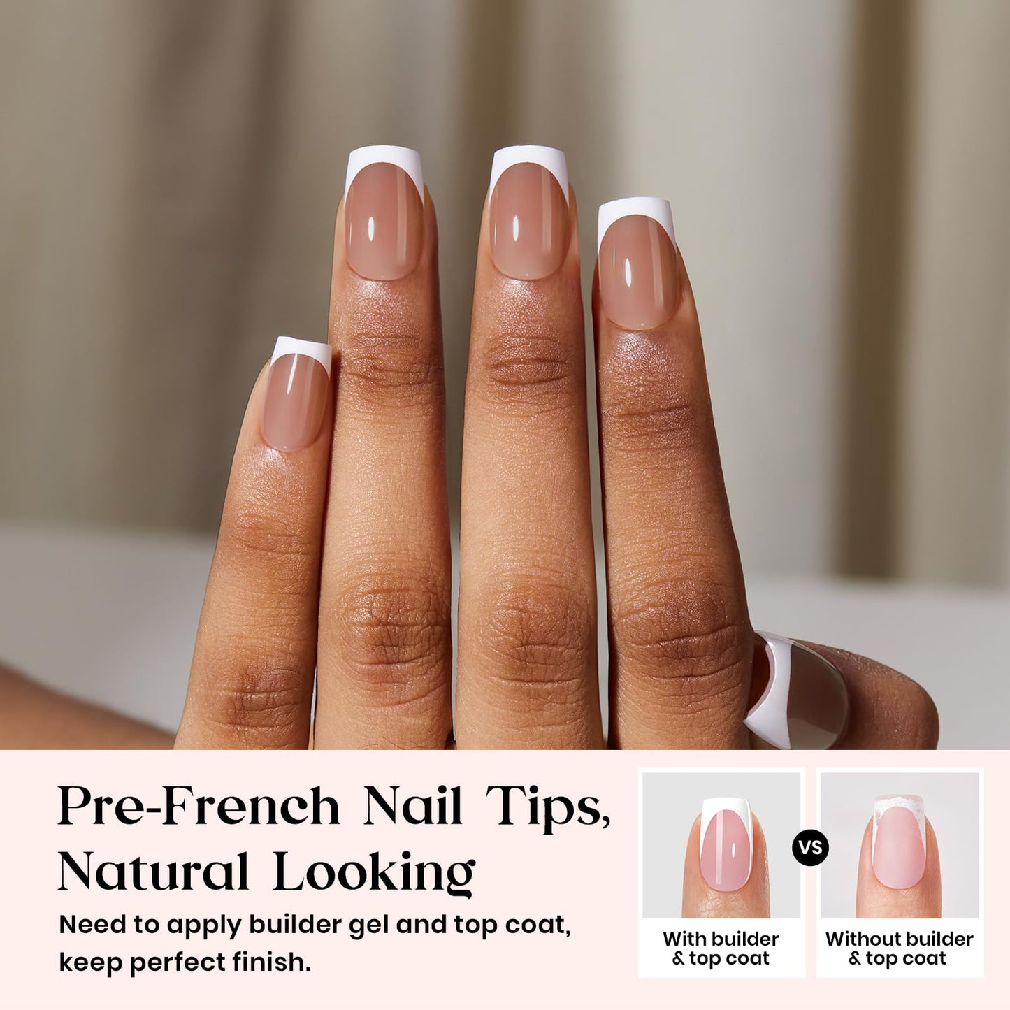 Beetles X Press Plus French Tip Nails - Caramel French | Brown Short Square French Tip Press On Nails | 15 Sizes 150 Pcs Natural Salon Quality Nail Tips