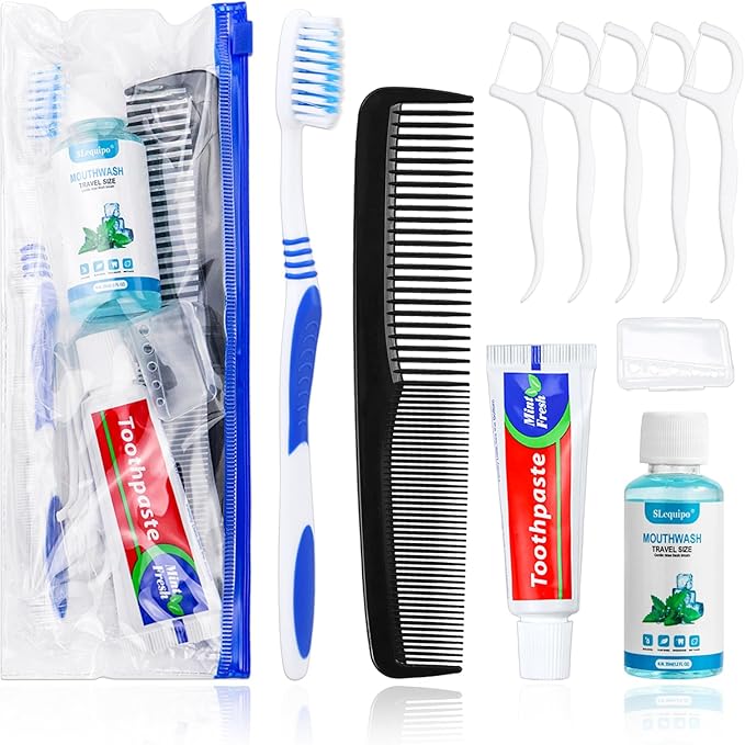 3 Set Travel Toothbrush Kit Bulk,Disposable Toothbrush with Toothpaste Set with Mouthwash,Toothpaste,Cover,Comb,Zip Bag,Floss Picks,Toothbrushes Set for Homeless,Travel