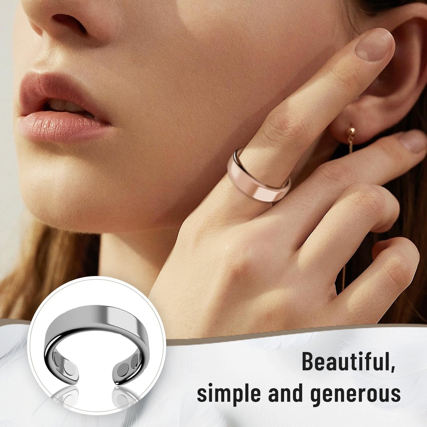 IENRGJ Magnetic Rings for Women/Man, Vayro Ring, Adjustable Stainless Steel Rings, Classic Open Design Black/Silver/Rose Gold/Gold (Silver)