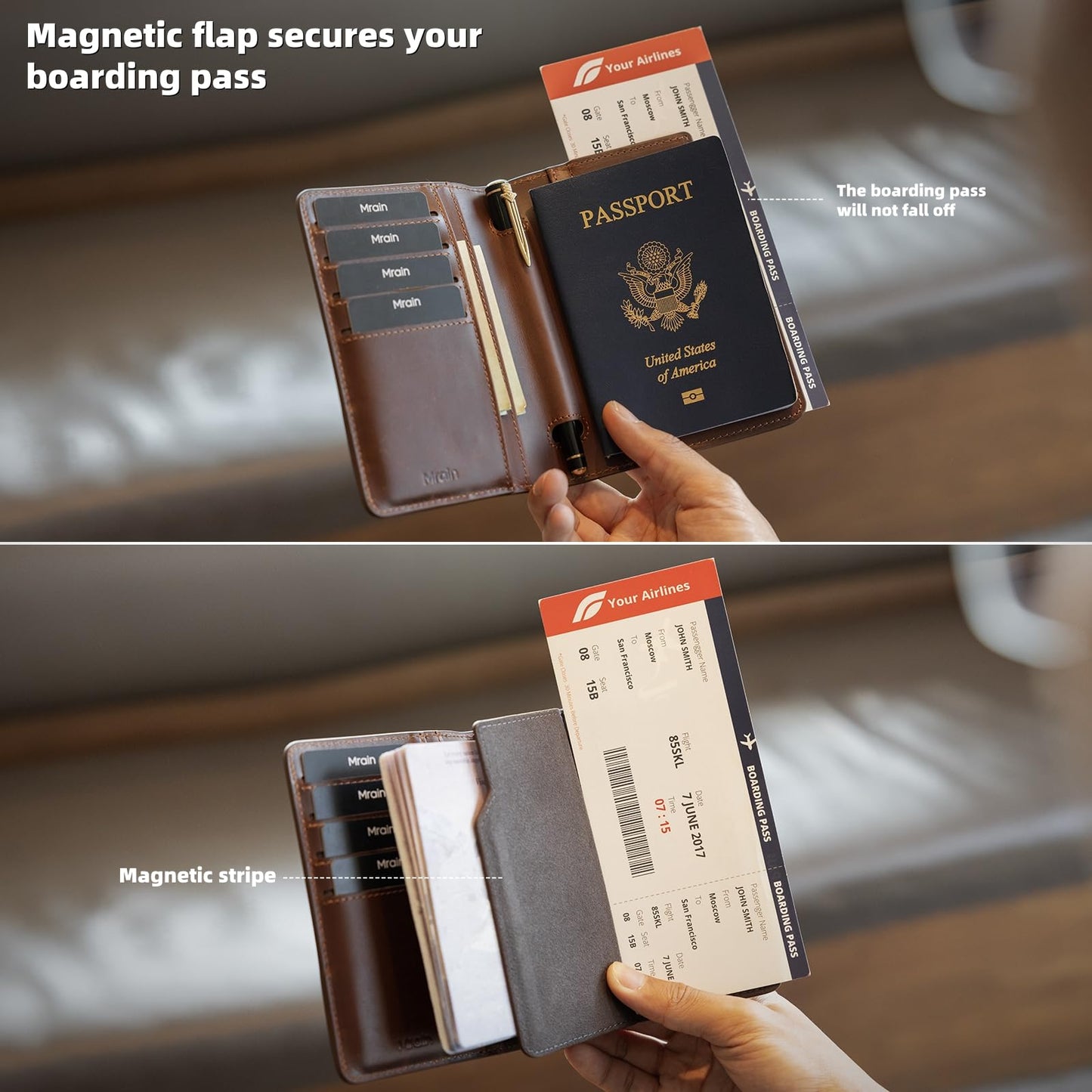 Mrain Luxury RFID Blocking Genuine Leather Passport Holder Passport Wallet for Travel Dark Brown