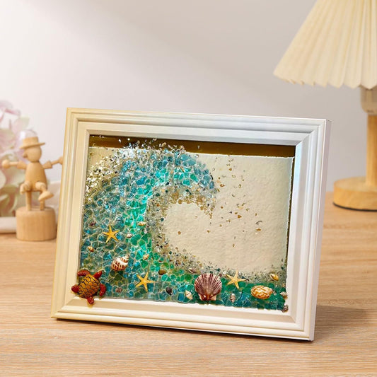 AGARES Sea Glass Art Kit, New Resin Art Kits for Adults, DIY Mosaic Kits, DIY Resin Beach Art Kit, Beach Art Photo Frame for Home Decoration, Bookshelf, Office (Wave)