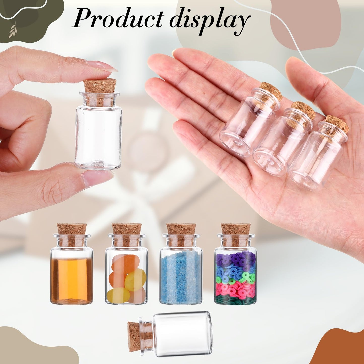 Bokon 50 Packs Mini Plastic Bottles with Corks Stoppers Eye Screws Funnels Small Potion Bottles Tiny Clear Sand Art Jar Wishing Vial for Birthday Party DIY Crafts Gift
