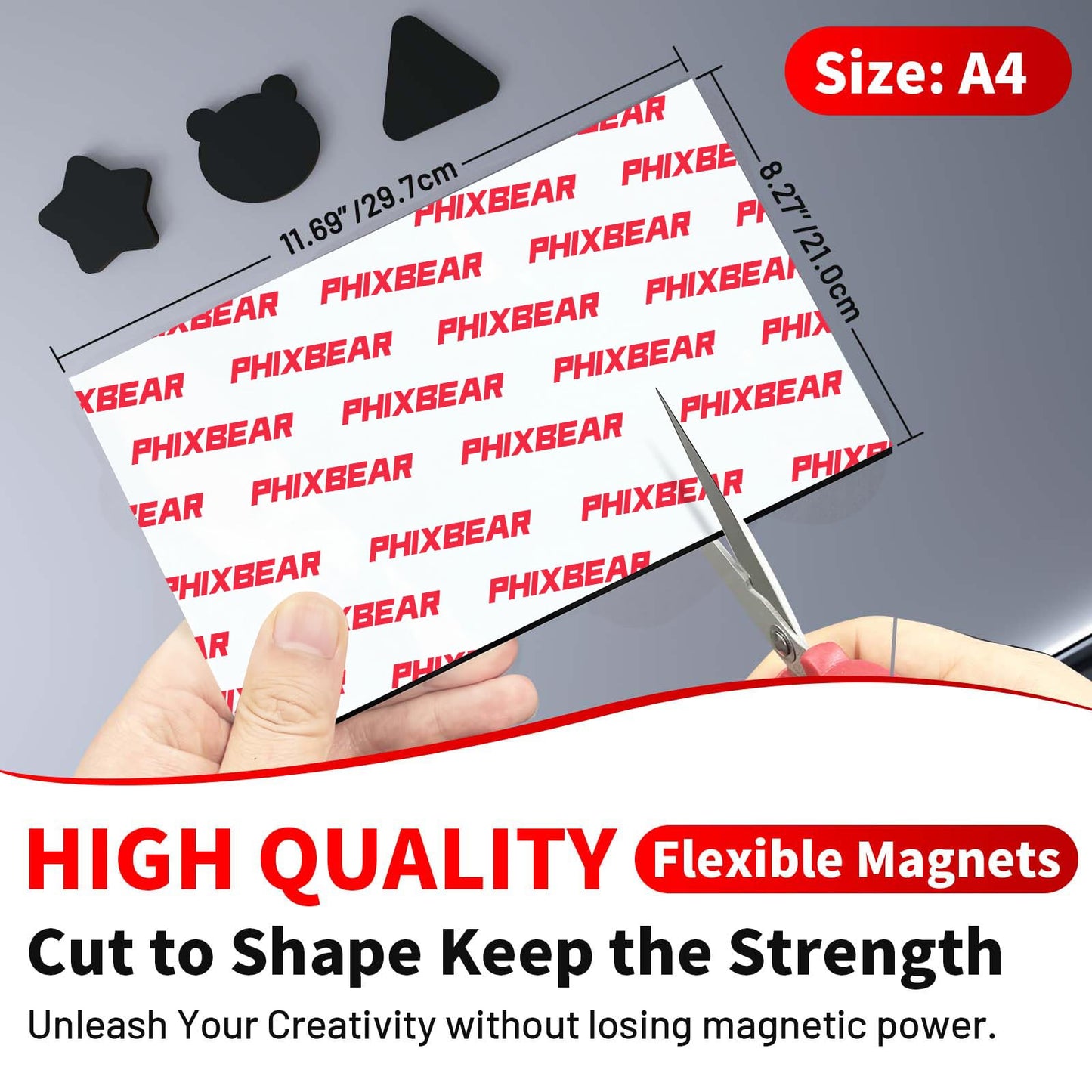PHIXBEAR 80mil Strong Magnetic Sheet with Adhesive Backing, 8.28" x 11.7" High Magnetic Strength Ultra-Thick Flexible Rubber Magnets, Easy to Cut for Crafts,Fridge, Vehicle displays (1-Pack)