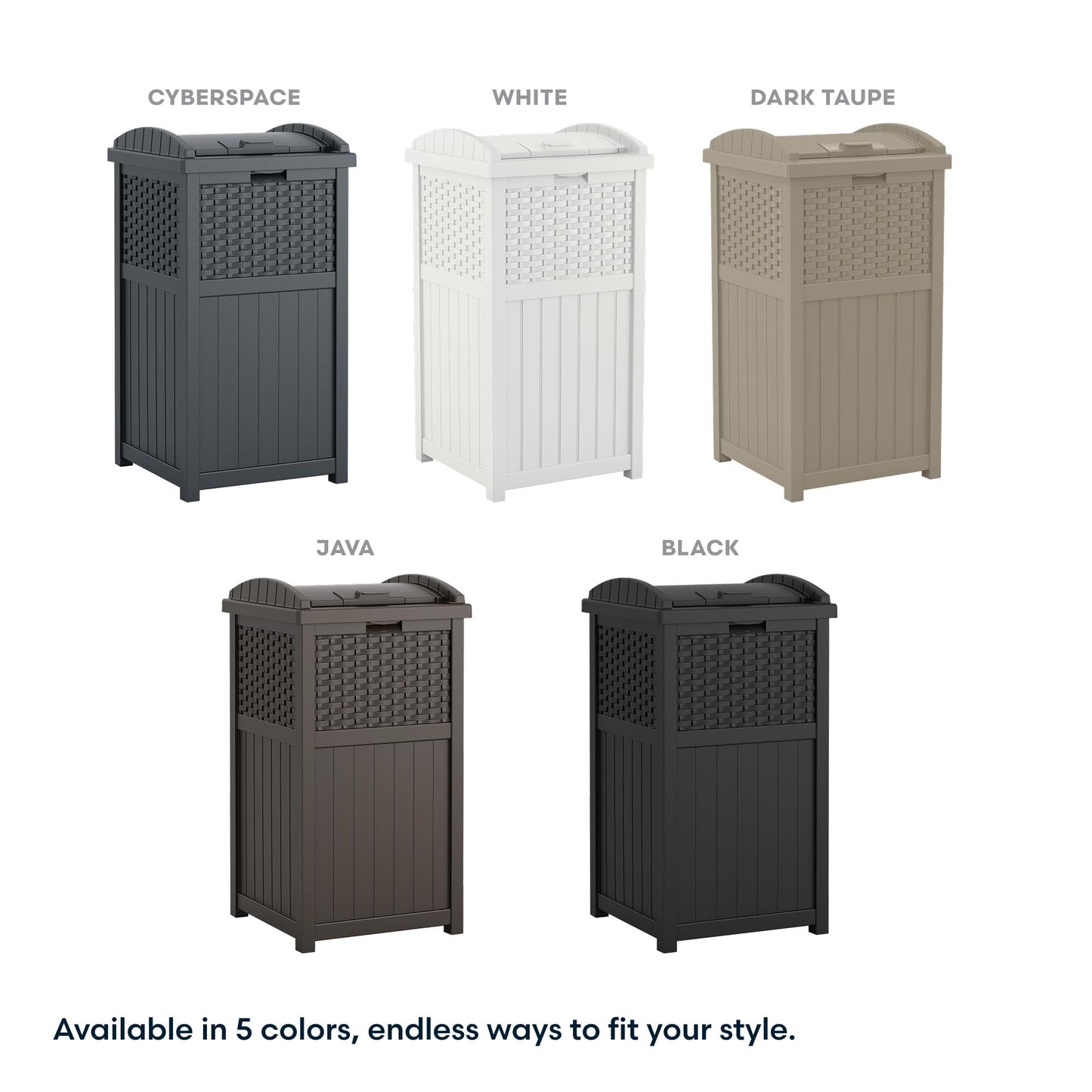 Suncast 33 Gallon Commercial Outdoor Trashcan Hideaway with Lid for 30 to 33 Gallon Trash Bags for Garage, Backyard, or Garden, Brown